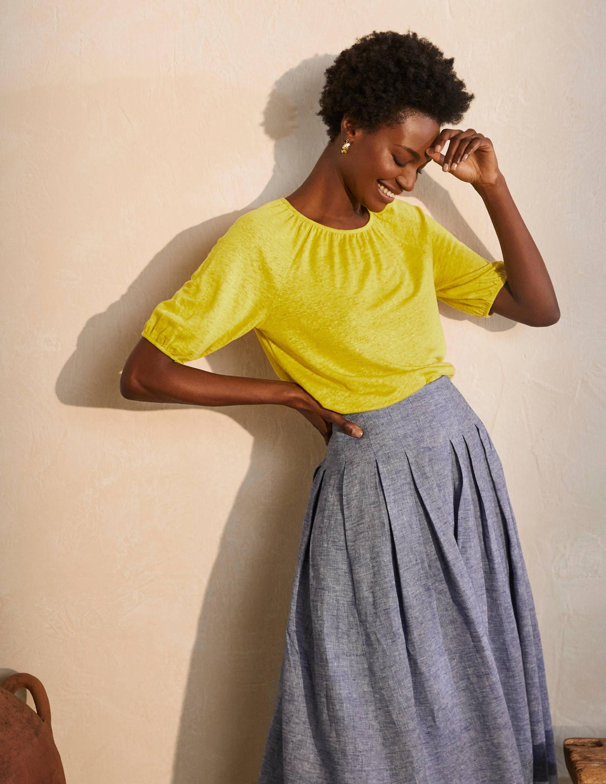 Tabitha Linen Jersey Top-Chartreuse-1
