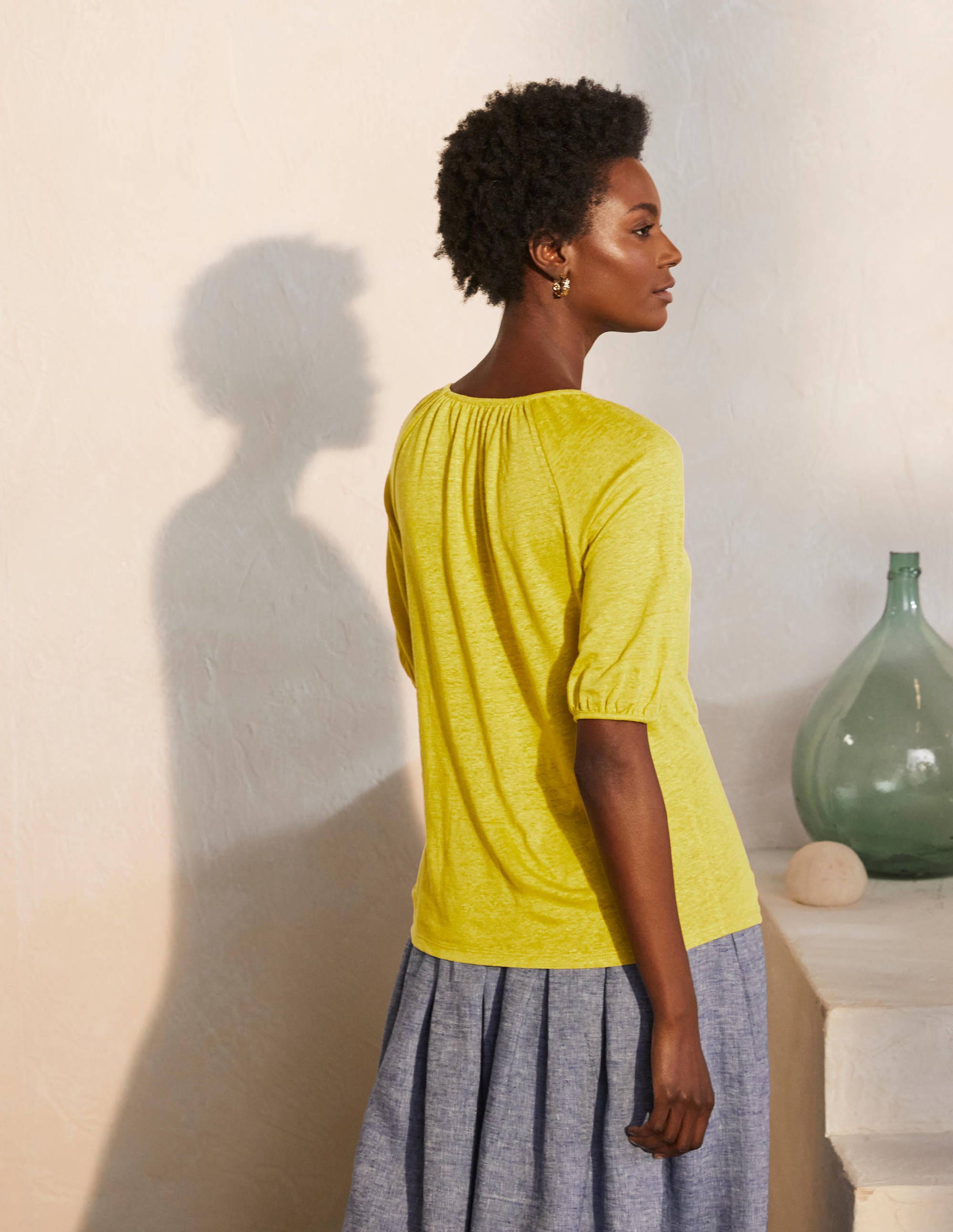 Tabitha Linen Jersey Top-Chartreuse - Image 3