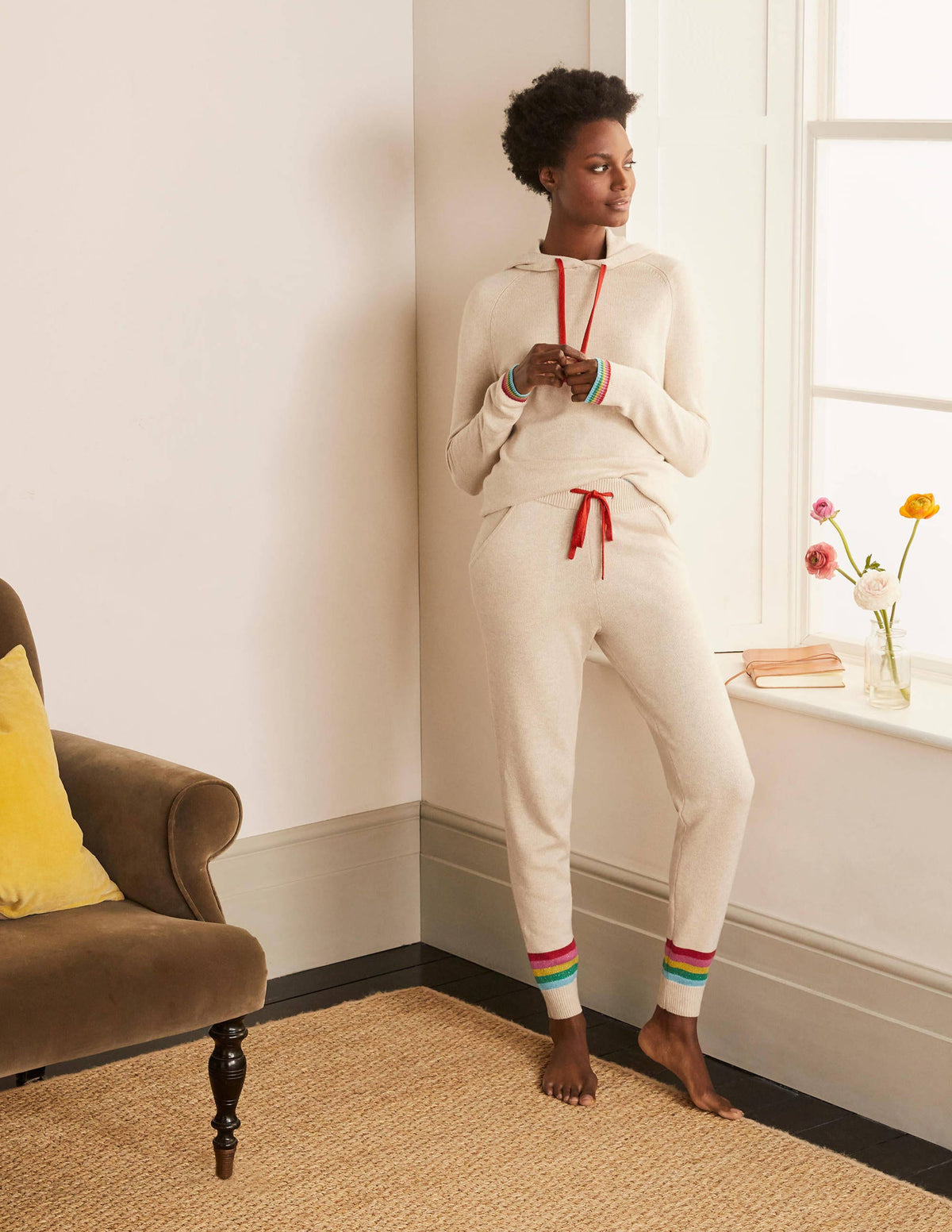 Morton Knitted Joggers-Oatmeal Melange - Image 1