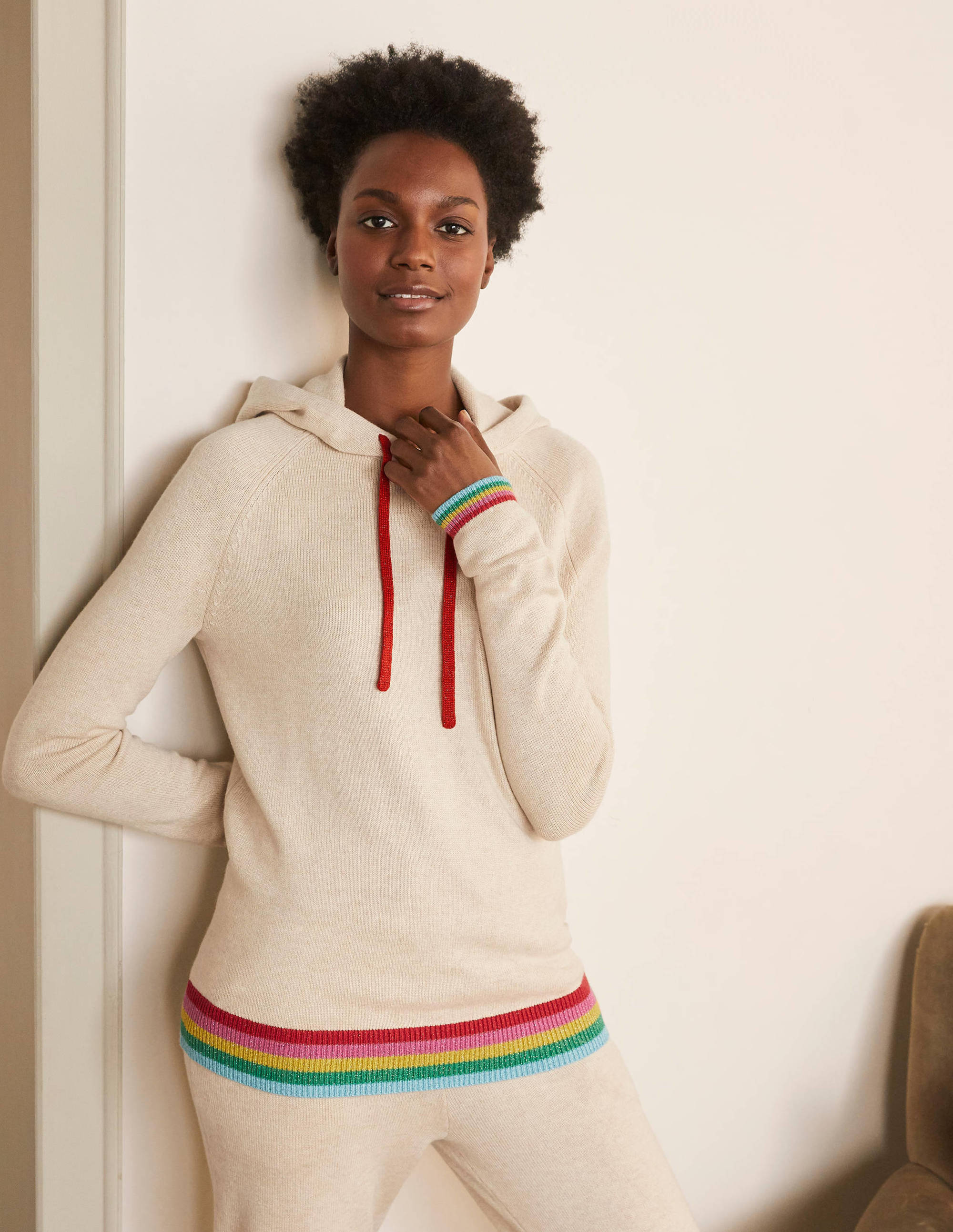 Morton Knitted Hoodie-Oatmeal Melange - Image 1