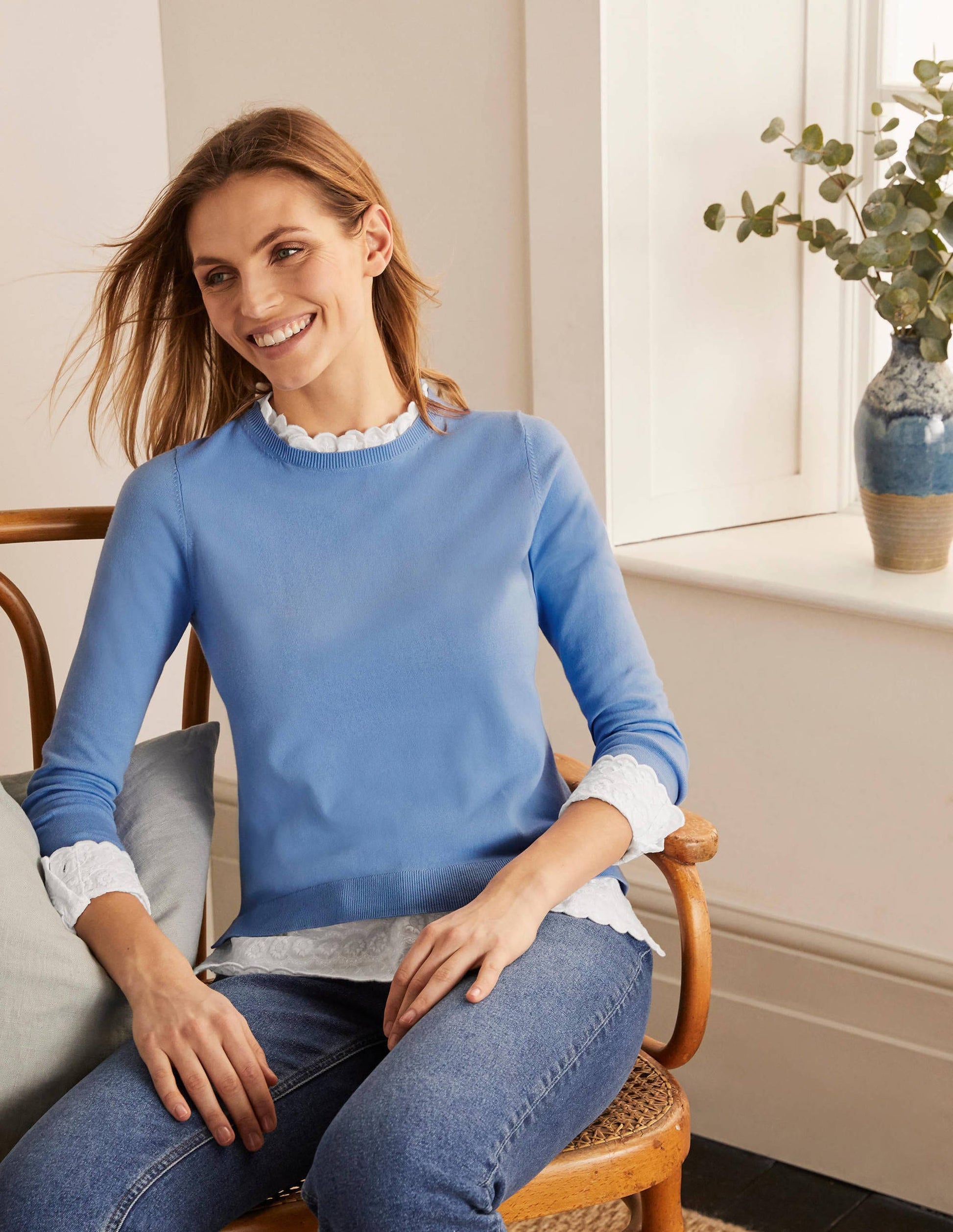 Lauderdale Cotton Frill Jumper-Hazy Blue-1