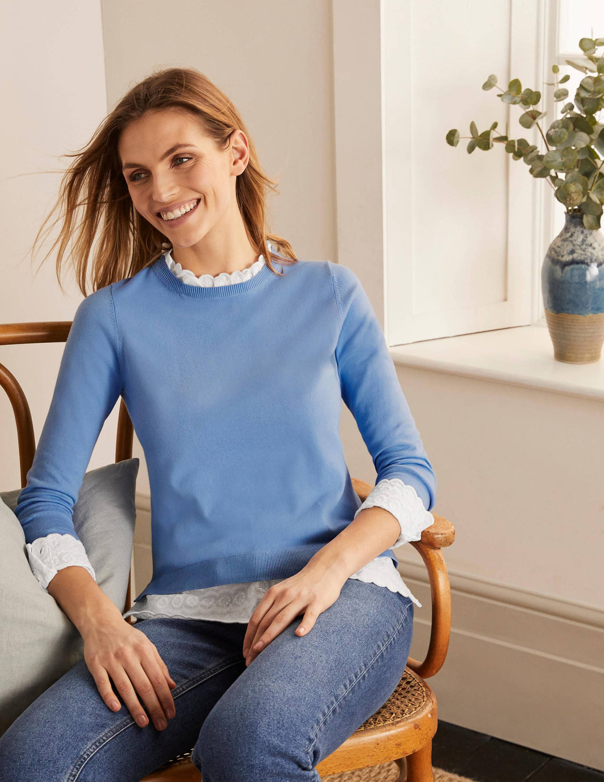 Lauderdale Cotton Frill Jumper-Hazy Blue - Image 1