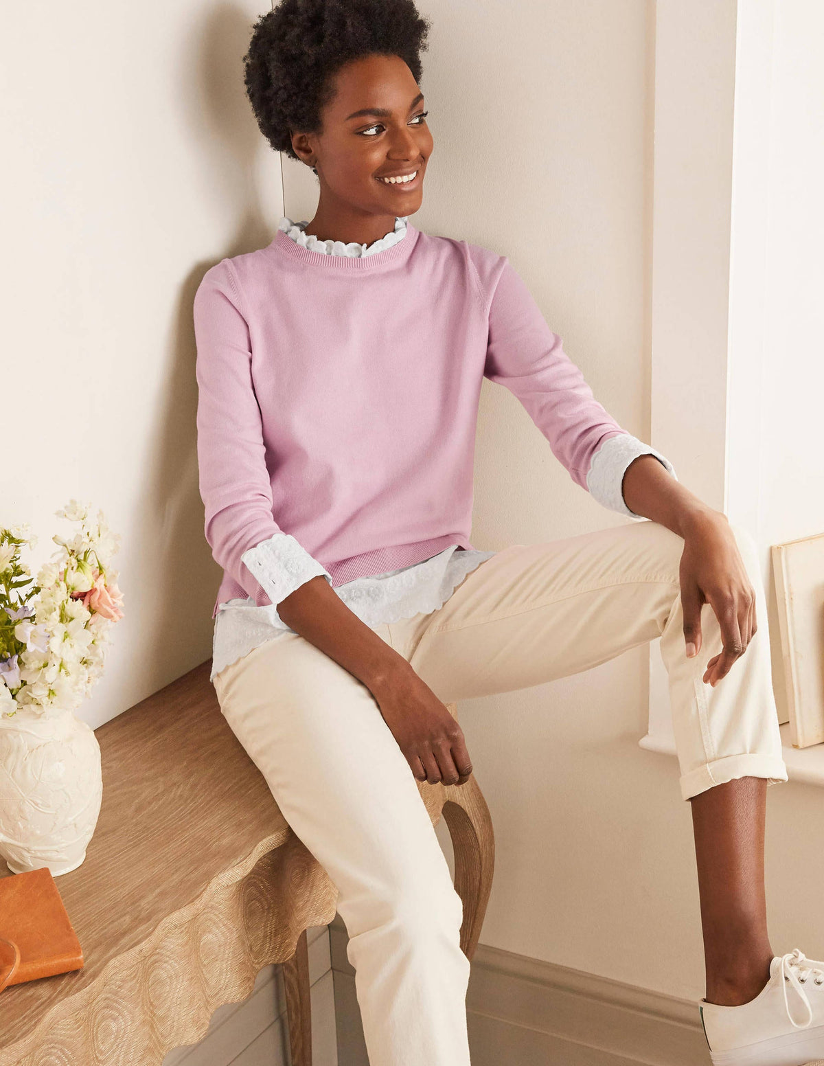 Lauderdale Cotton Frill Jumper-Soft Peony - Image 1