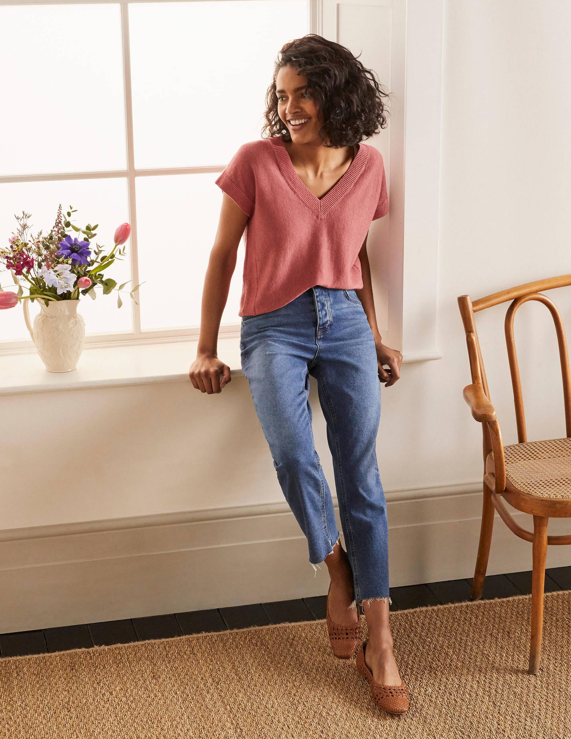 Anglesey Ribbed Linen Tee-Dusty Red - Image 2