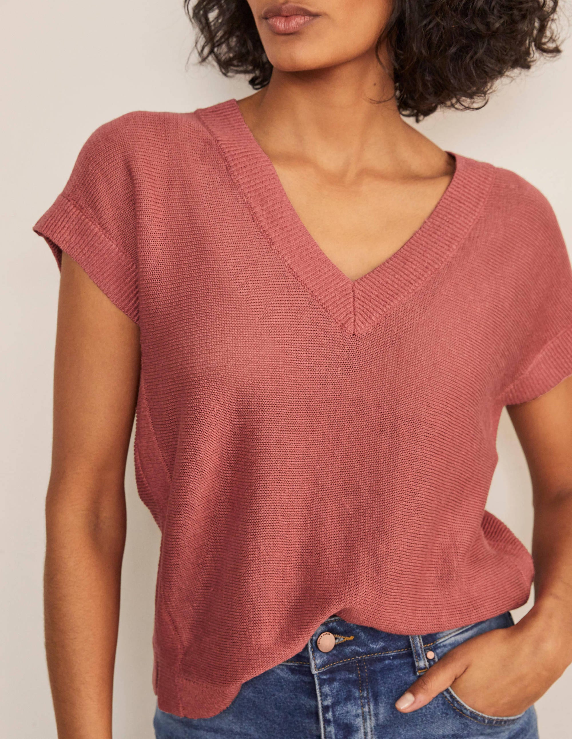 Anglesey Ribbed Linen Tee-Dusty Red - Image 4