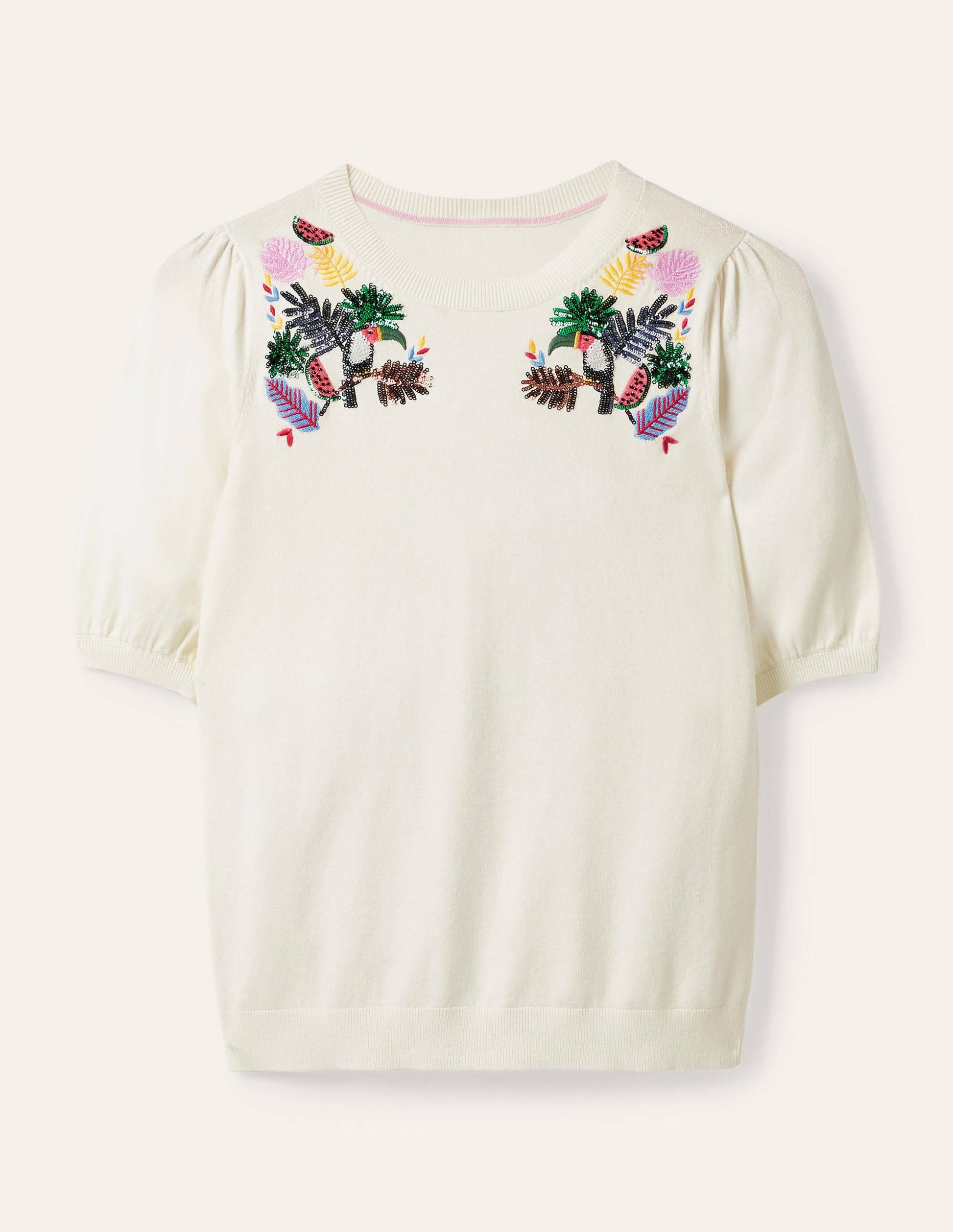 Belsay Embroidered Knitted Tee-Ivory-7