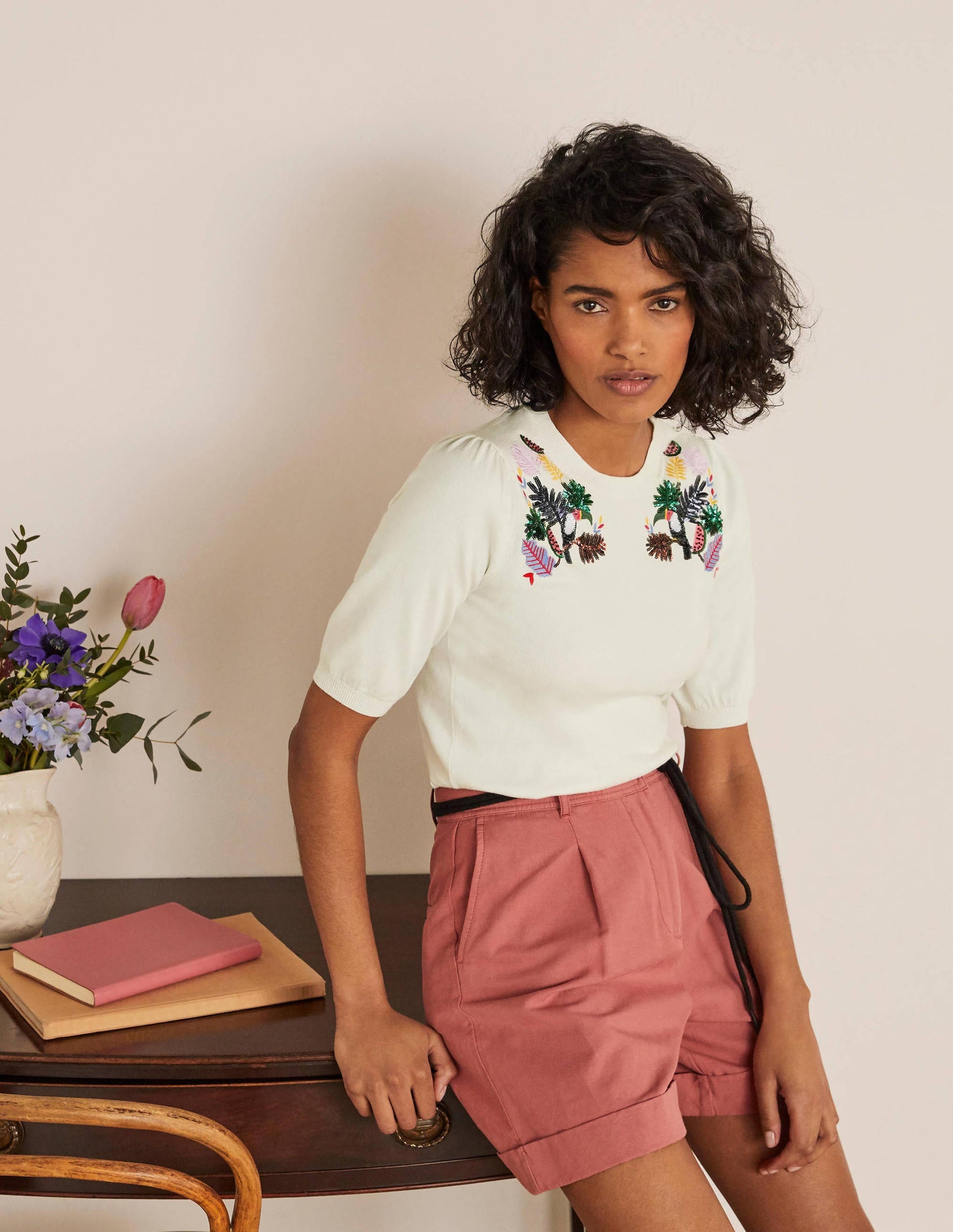 Belsay Embroidered Knitted Tee-Ivory-4