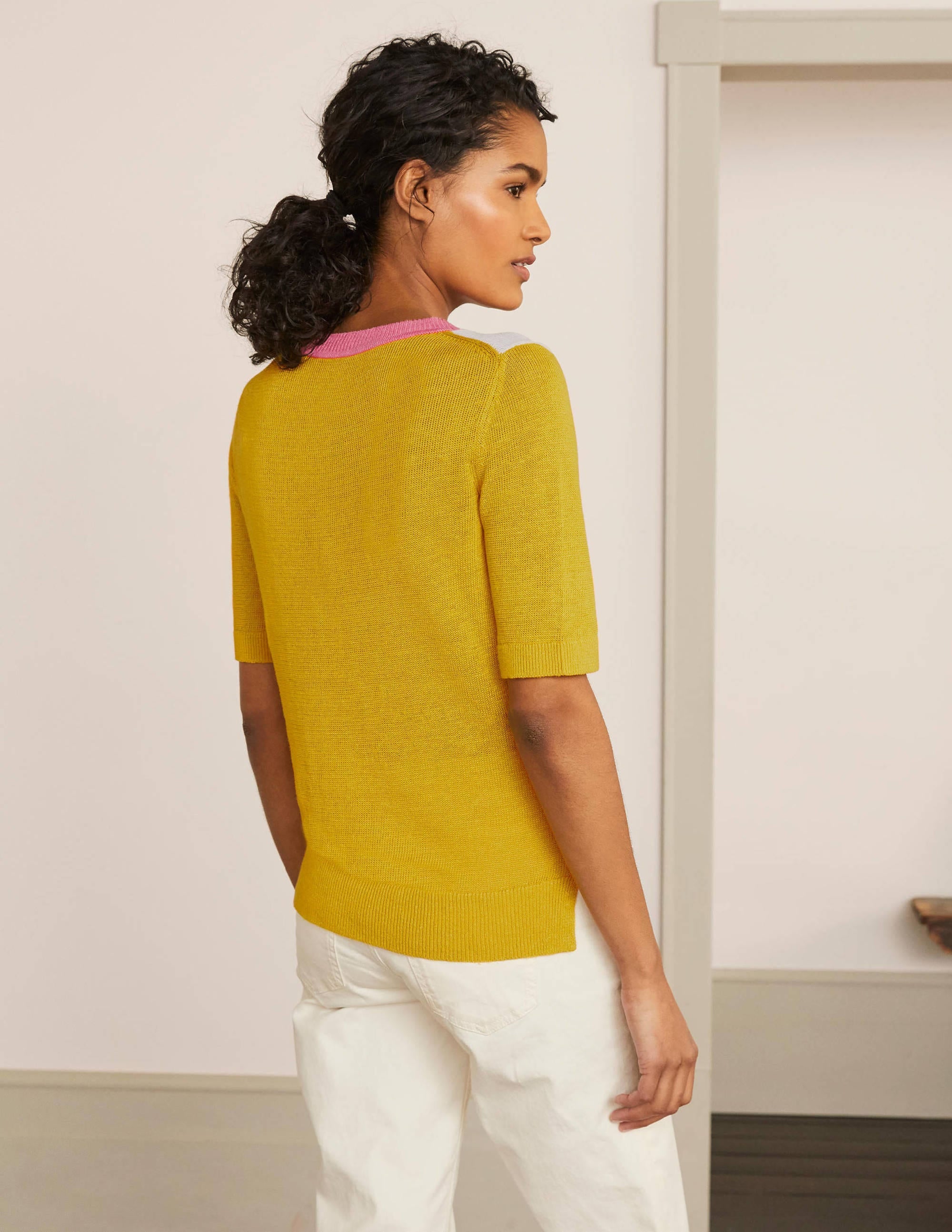 Askerton Linen Knitted Tee-Daffodil Colourblock - Image 3