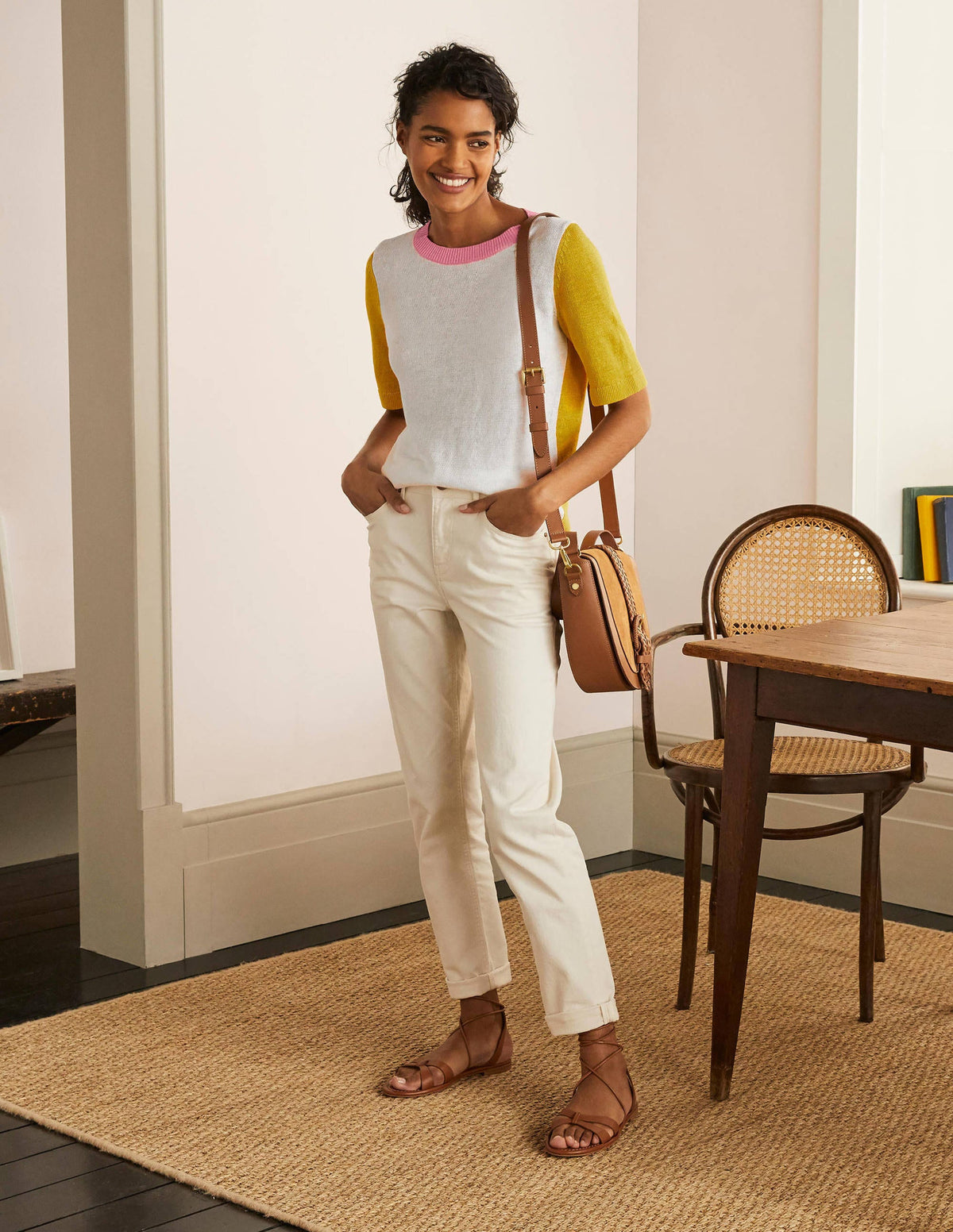 Askerton Linen Knitted Tee-Daffodil Colourblock - Image 4
