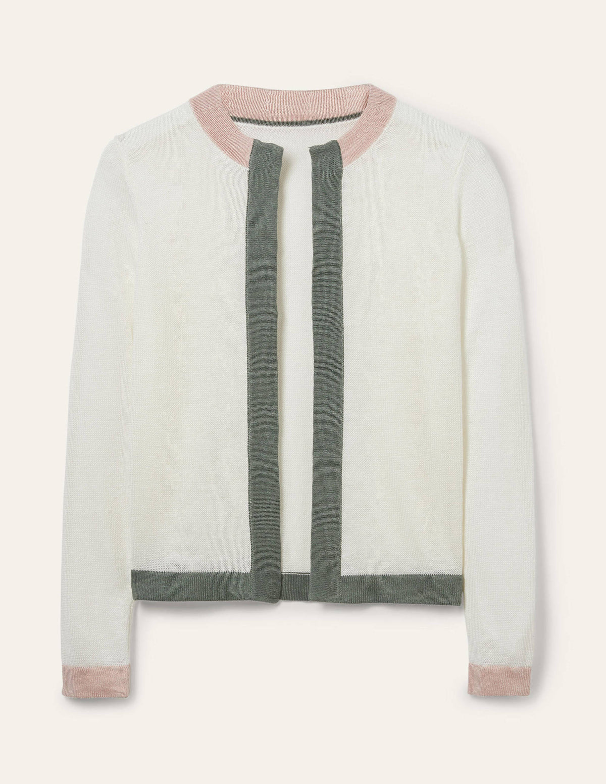 Stripe Trim Linen Cardigan-Ivory Colourblock-7