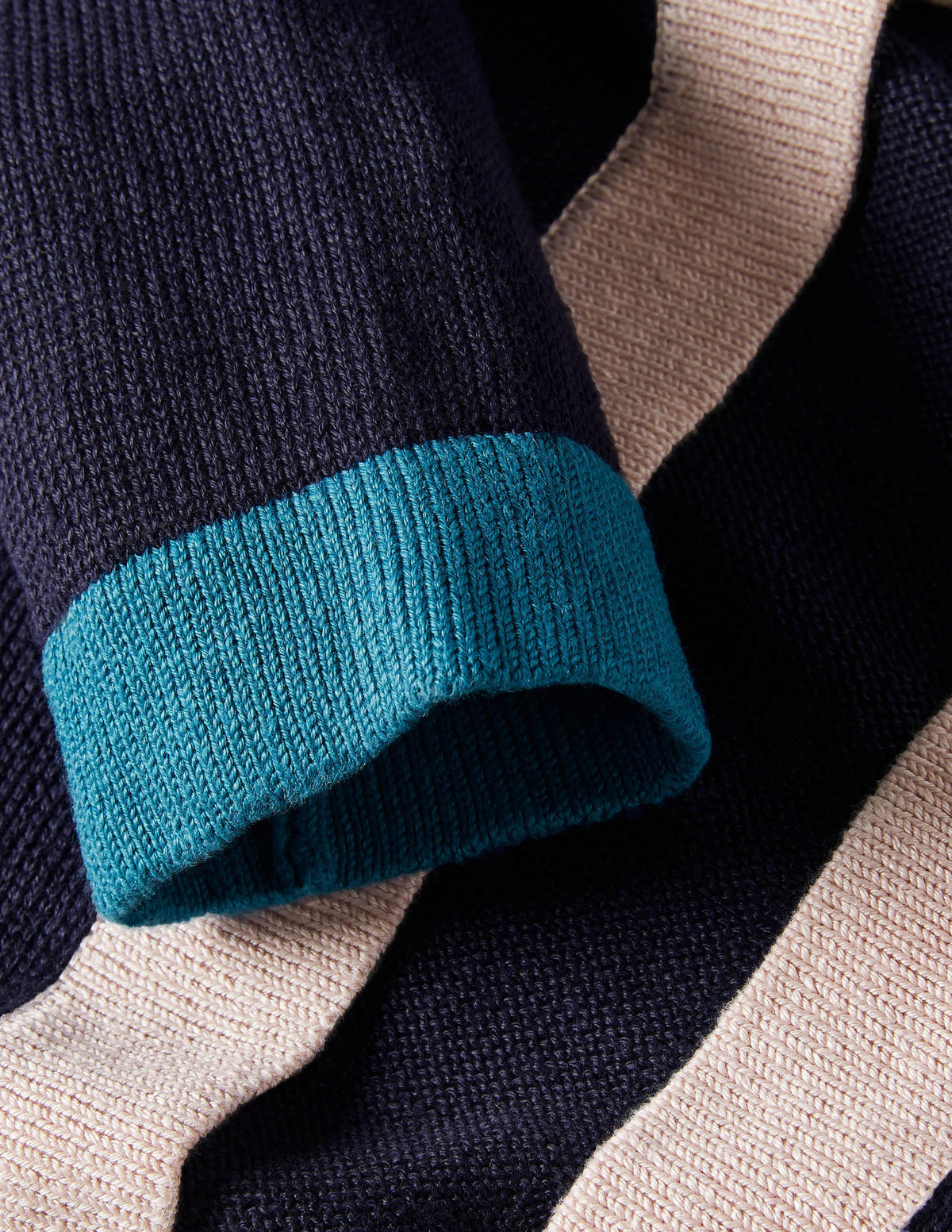 Stripe Trim Linen Cardigan-Navy Colourblock-5