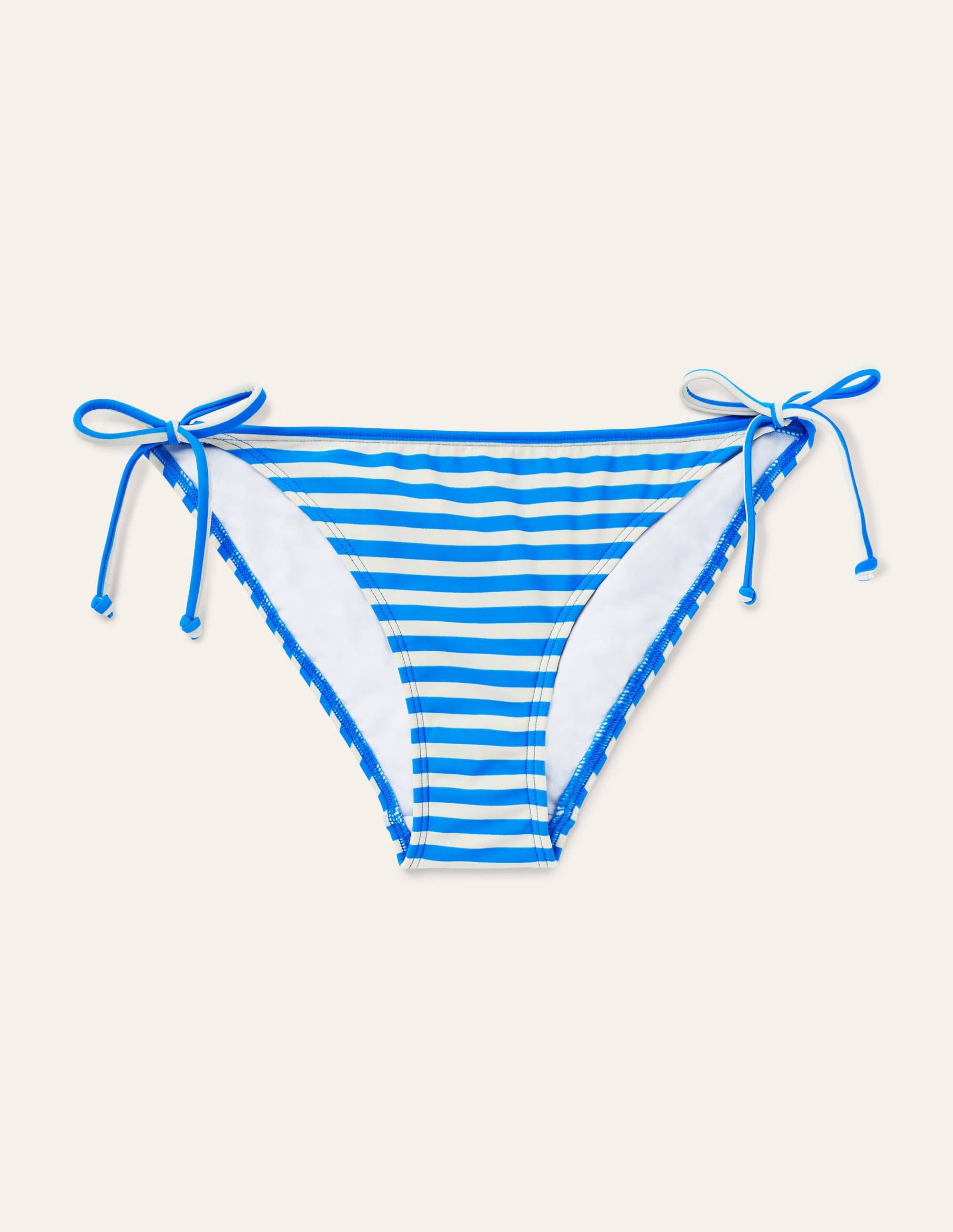 Symi String Bikini Bottoms-New Blue China, Ivory Stripe - Image 6