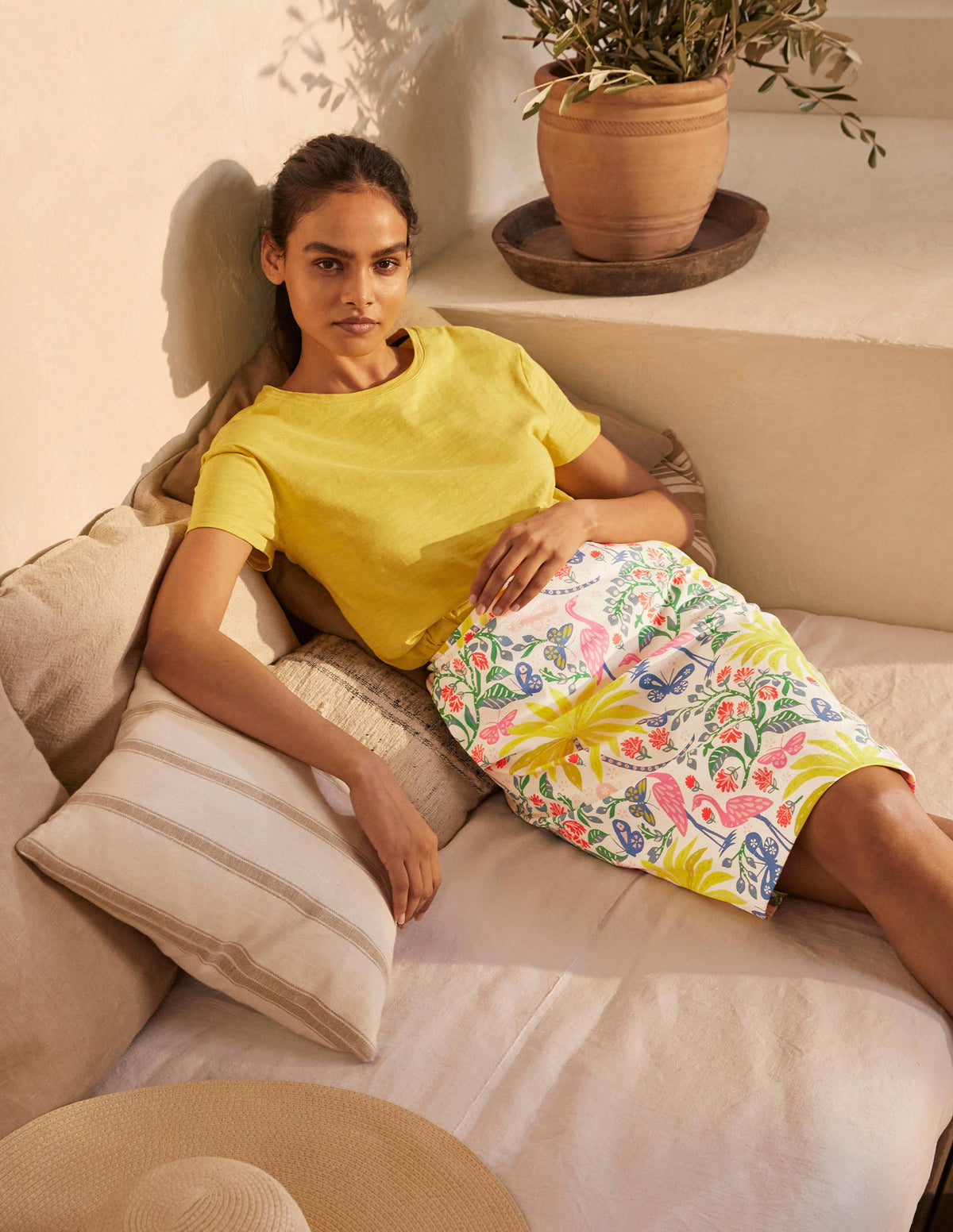 Gabriella Pencil Skirt-Ivory, Tropical Charm-5