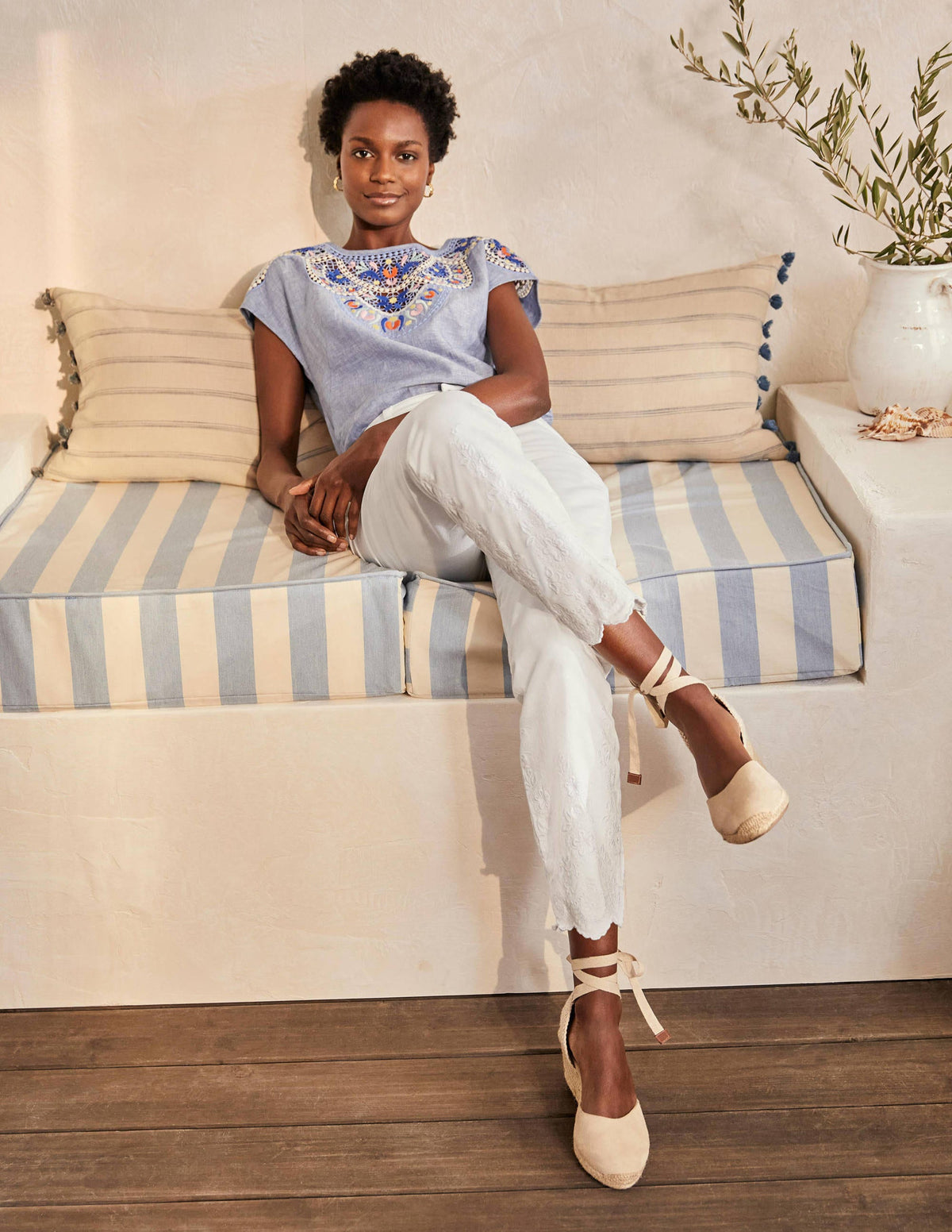 Slim Straight Ankle Skimmers-White Embroidered - Image 6