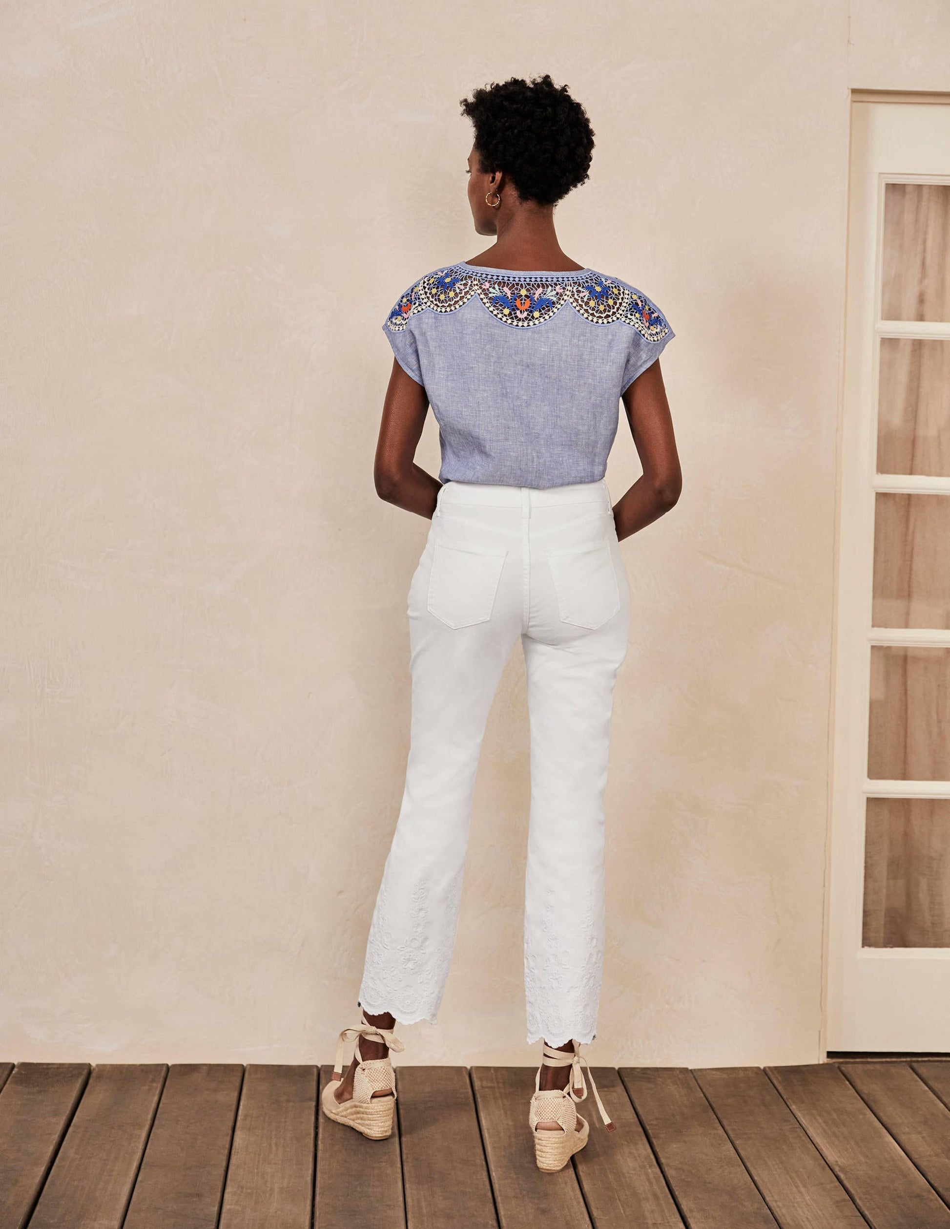 Slim Straight Ankle Skimmers-White Embroidered-3