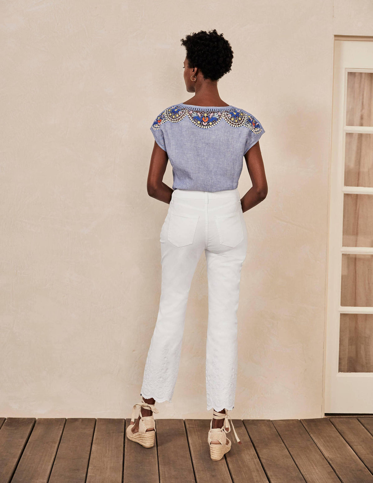 Slim Straight Ankle Skimmers-White Embroidered - Image 3