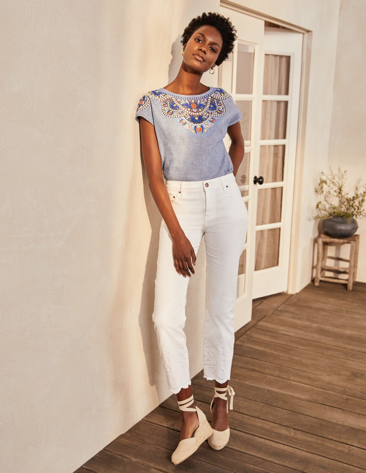 Slim Straight Ankle Skimmers-White Embroidered-5