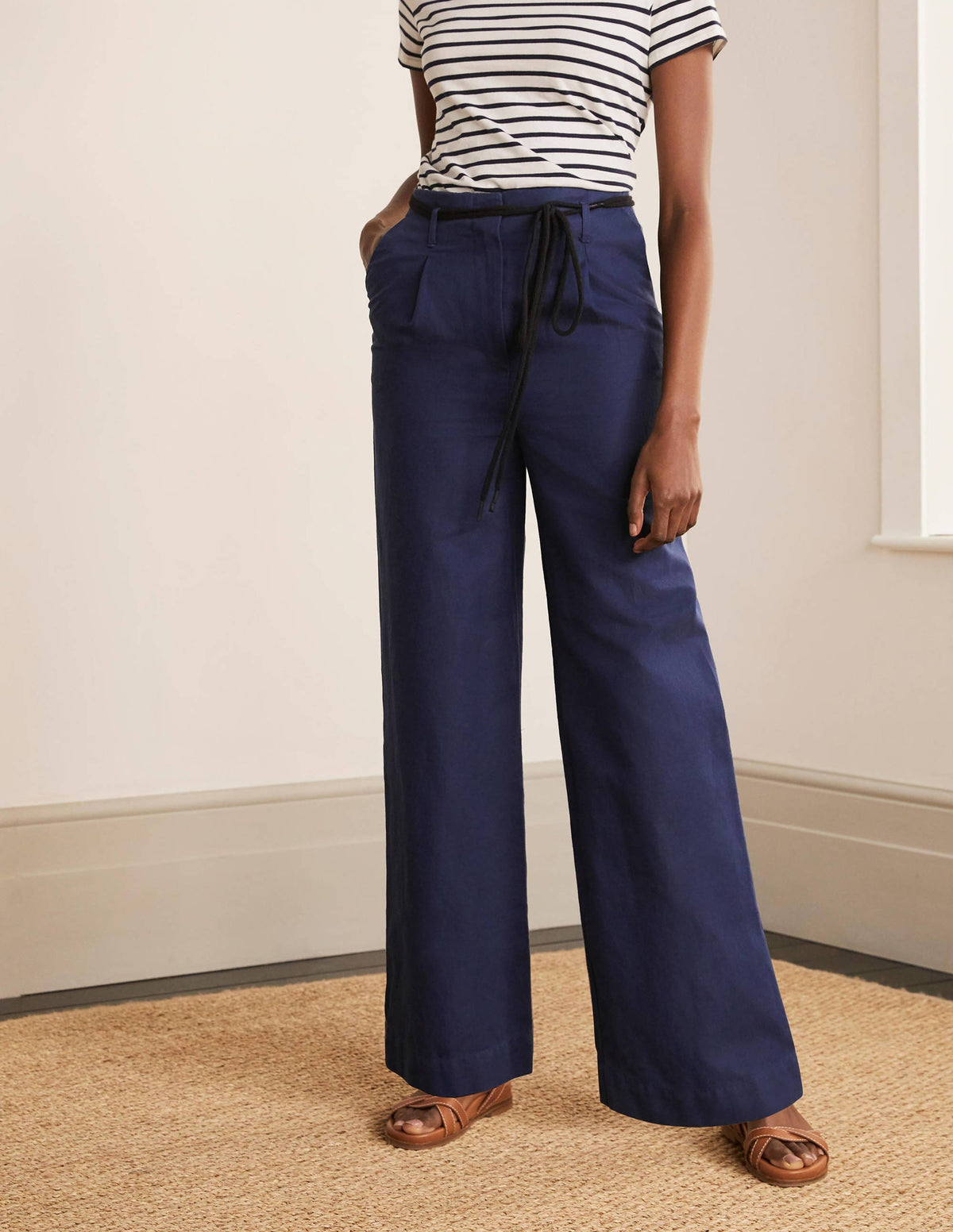 Portree Belted Trousers-Navy - Image 1