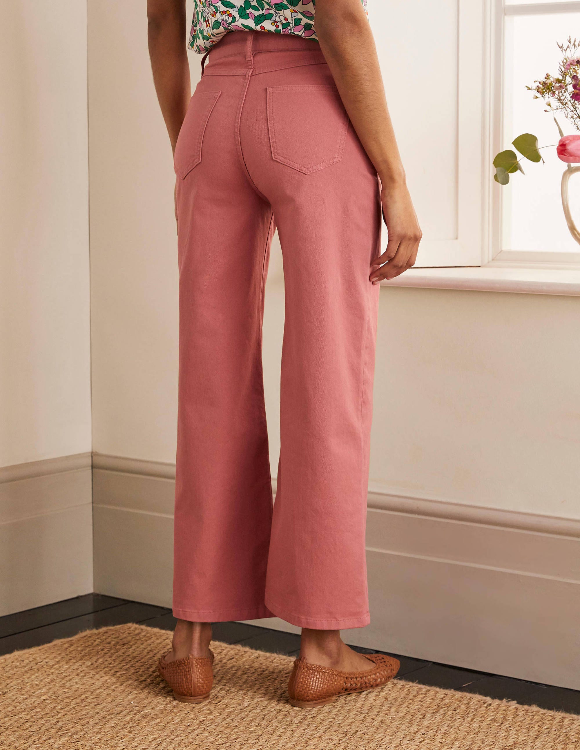 Horn Button Wide Leg Jeans-Dusty Red - Image 2