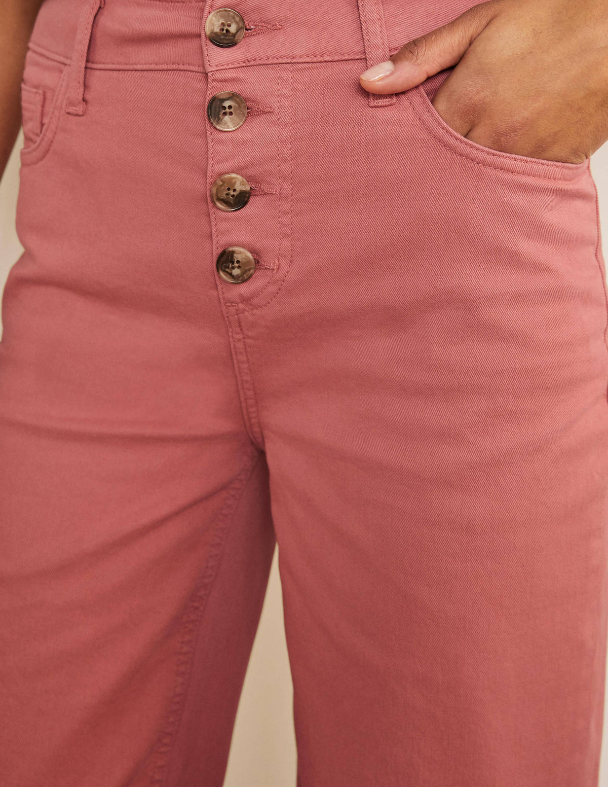 Horn Button Wide Leg Jeans-Dusty Red-3