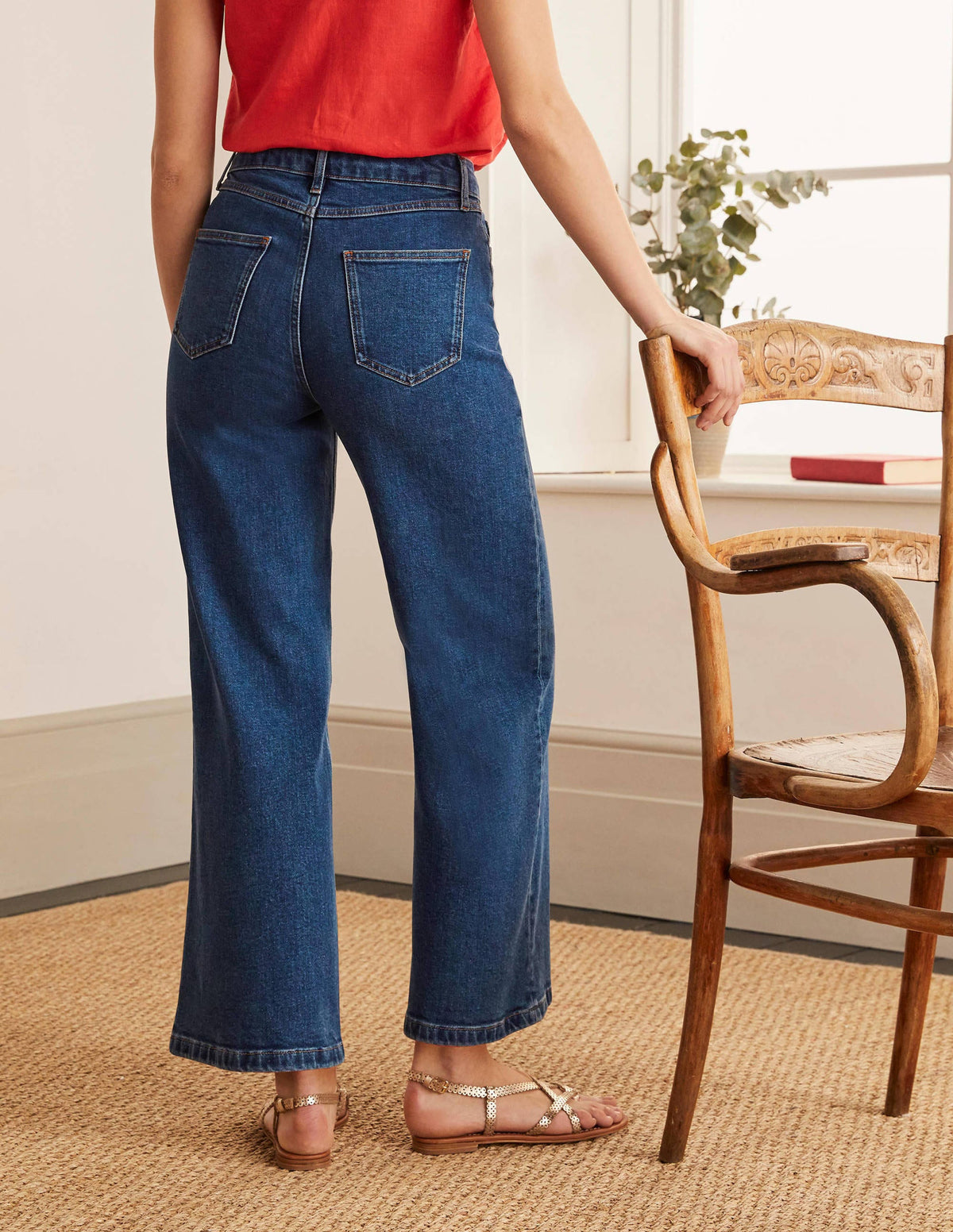 Horn Button Wide Leg Jeans-Mid Vintage Denim - Image 2