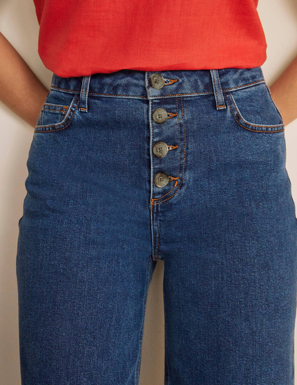 Horn Button Wide Leg Jeans-Mid Vintage Denim-3