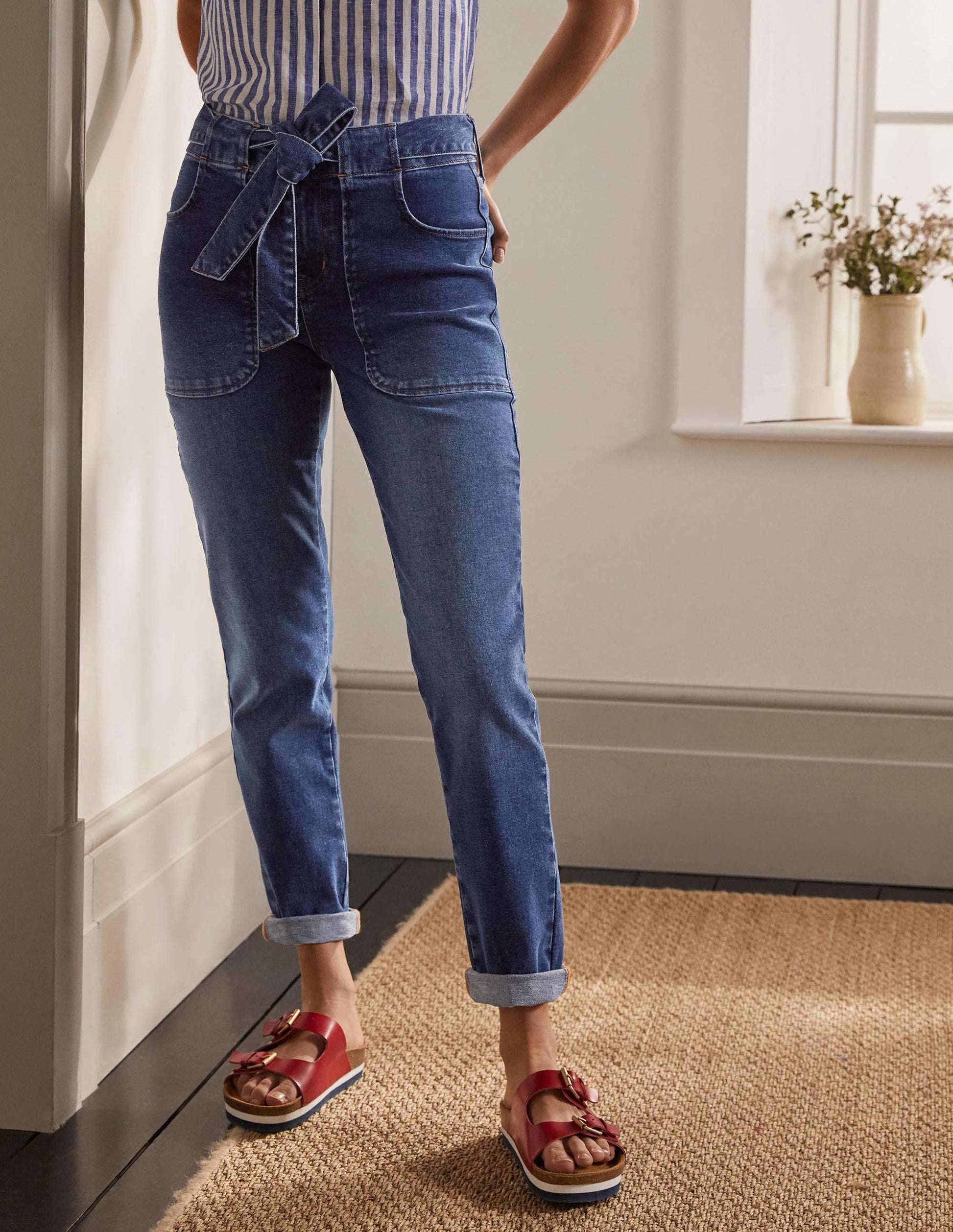 Patch Pocket Girlfriend Jeans-Mid Vintage-2