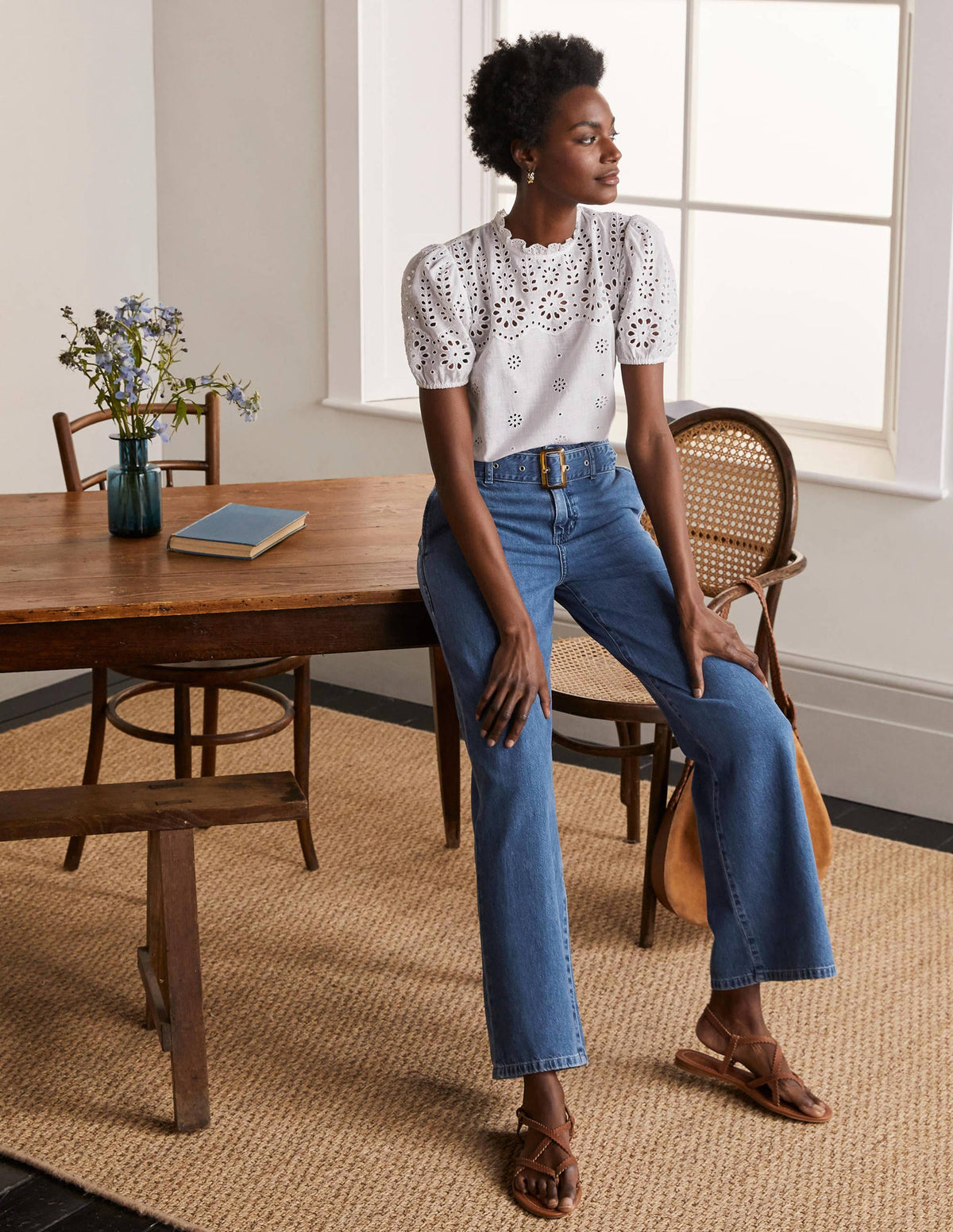 Belted Wide Leg Jeans-Light Vintage - Image 5