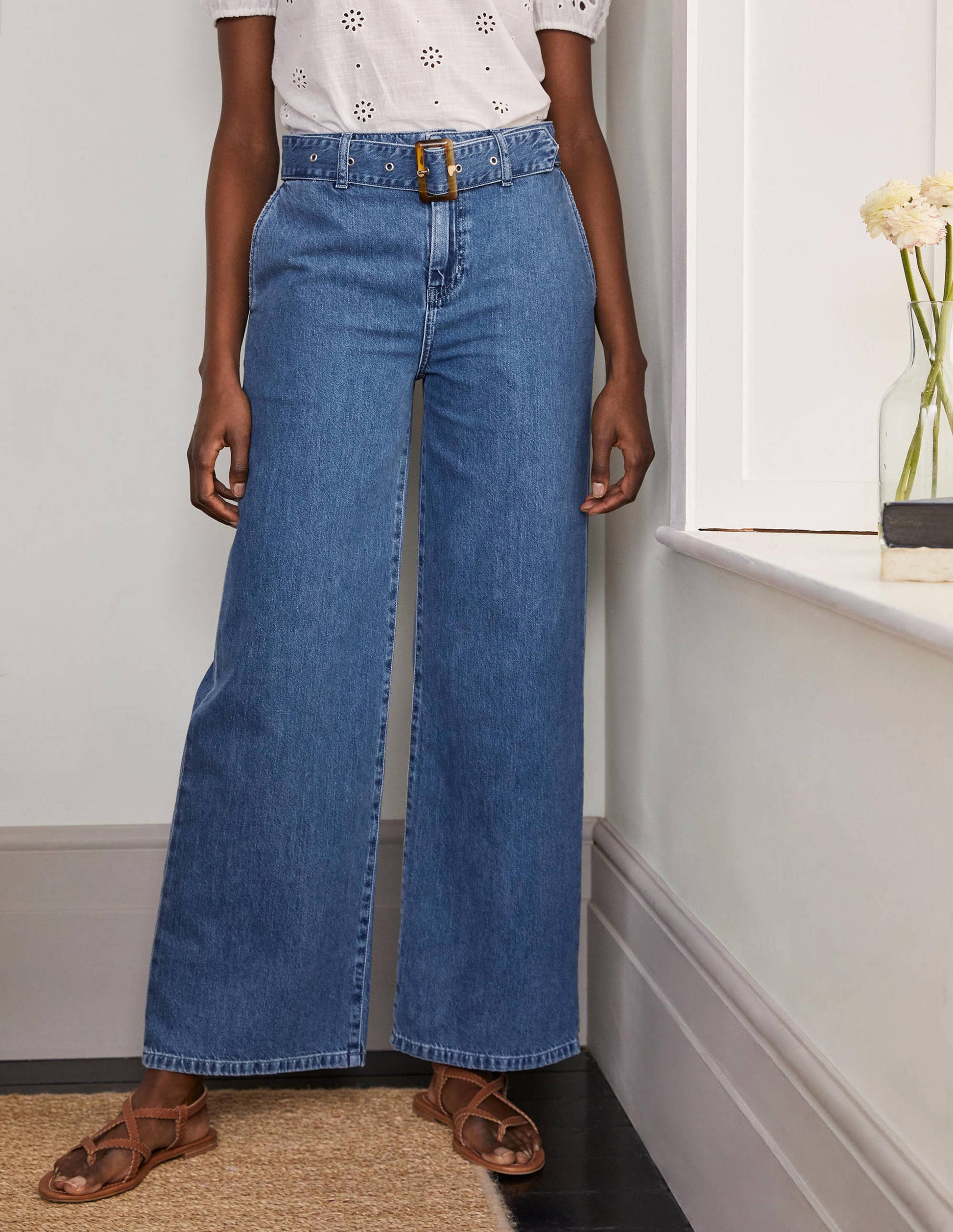 Belted Wide Leg Jeans-Light Vintage-1