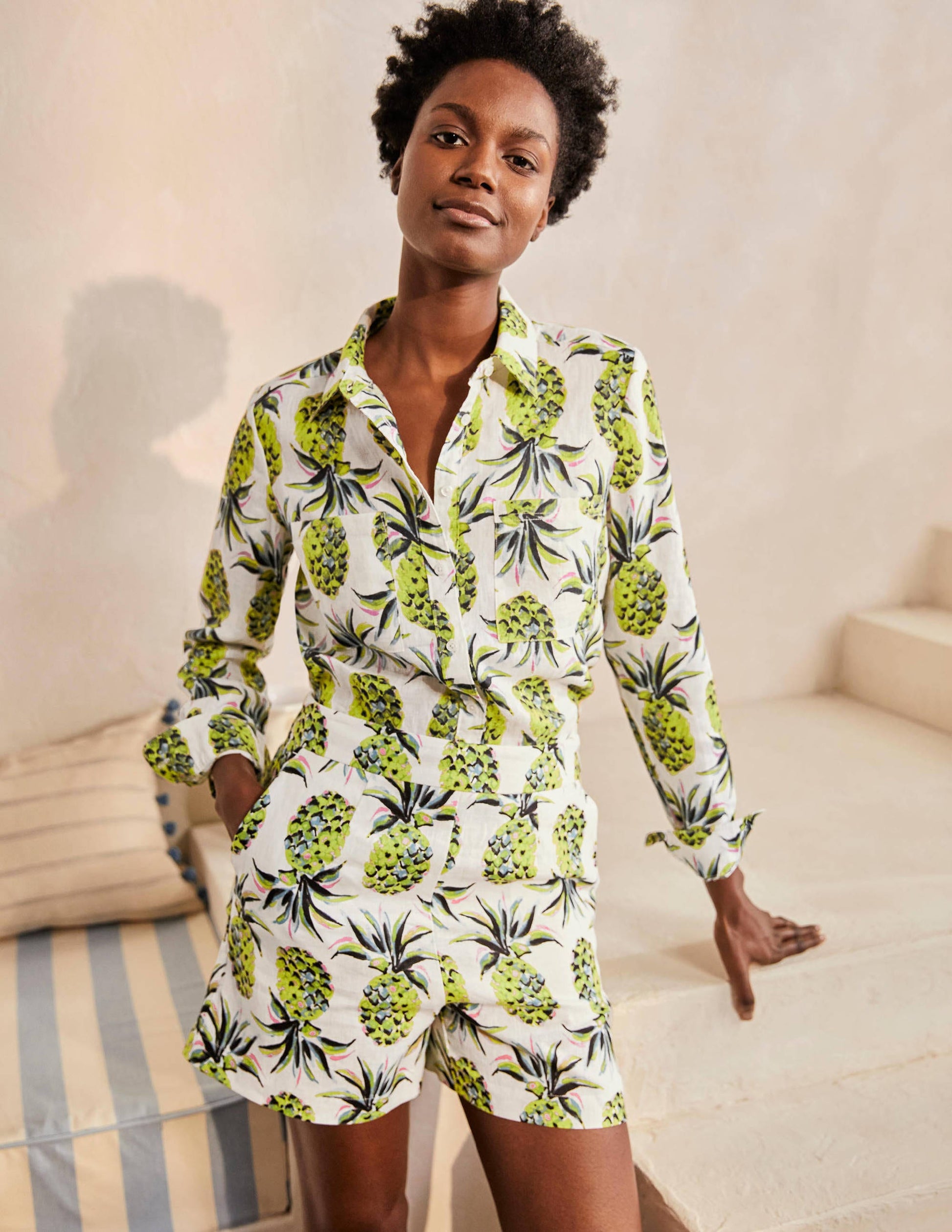 Linen Shirt-Ivory, Pineapple Paradise-4