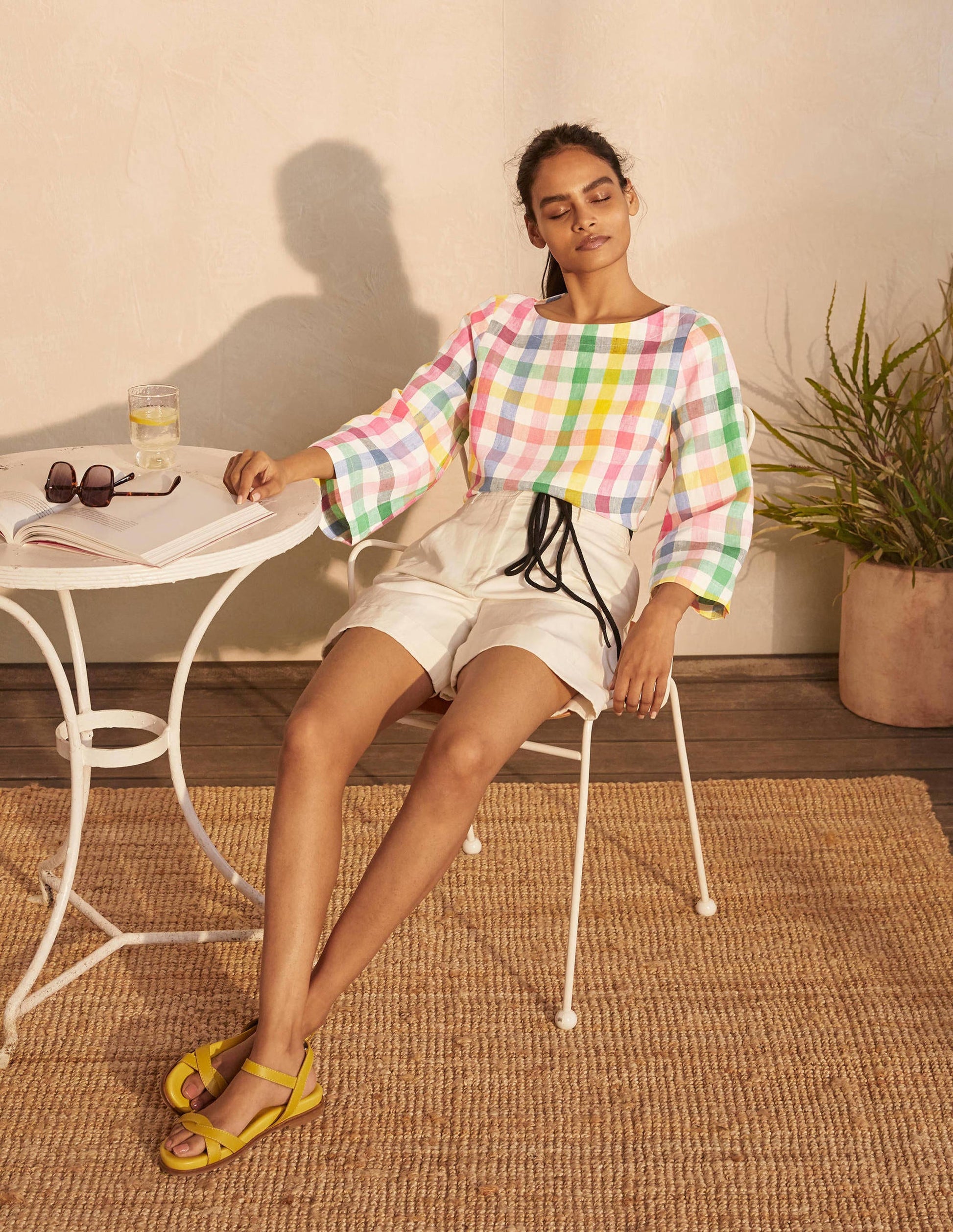 Laurie Linen Top-Party Pink Multigingham-1