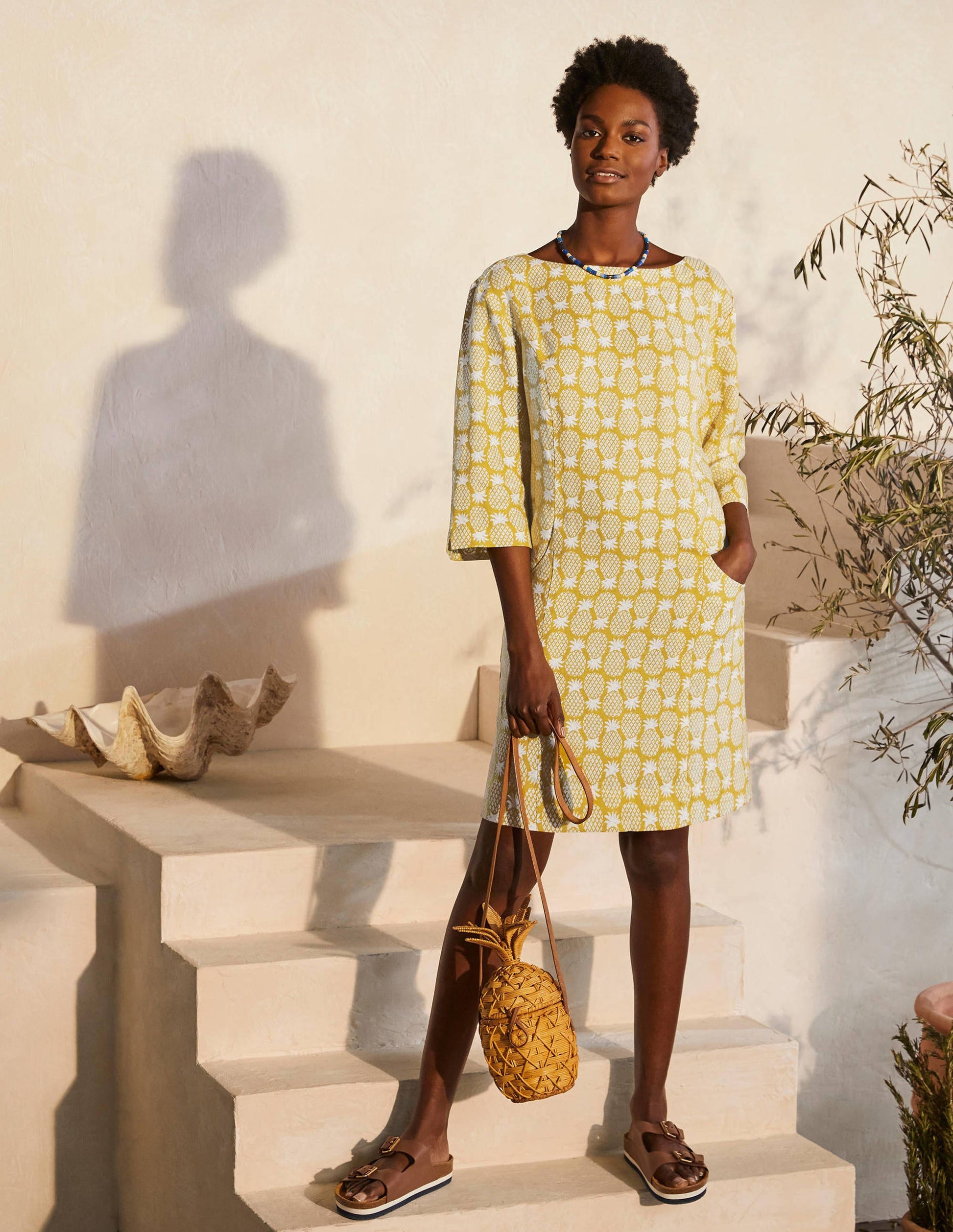 Laurie Linen Dress-Chartreuse, Pineapple Geo-4