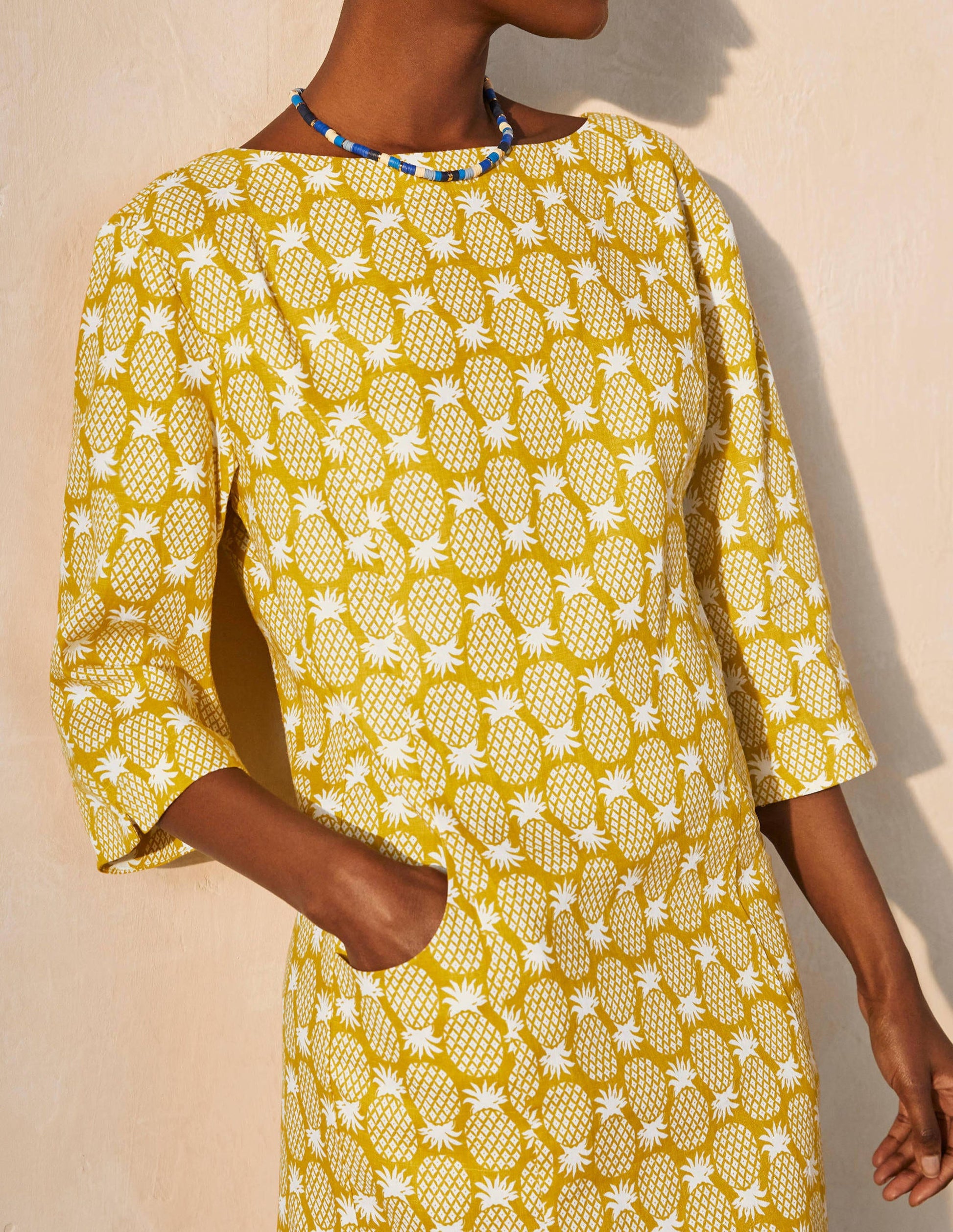 Laurie Linen Dress-Chartreuse, Pineapple Geo-3