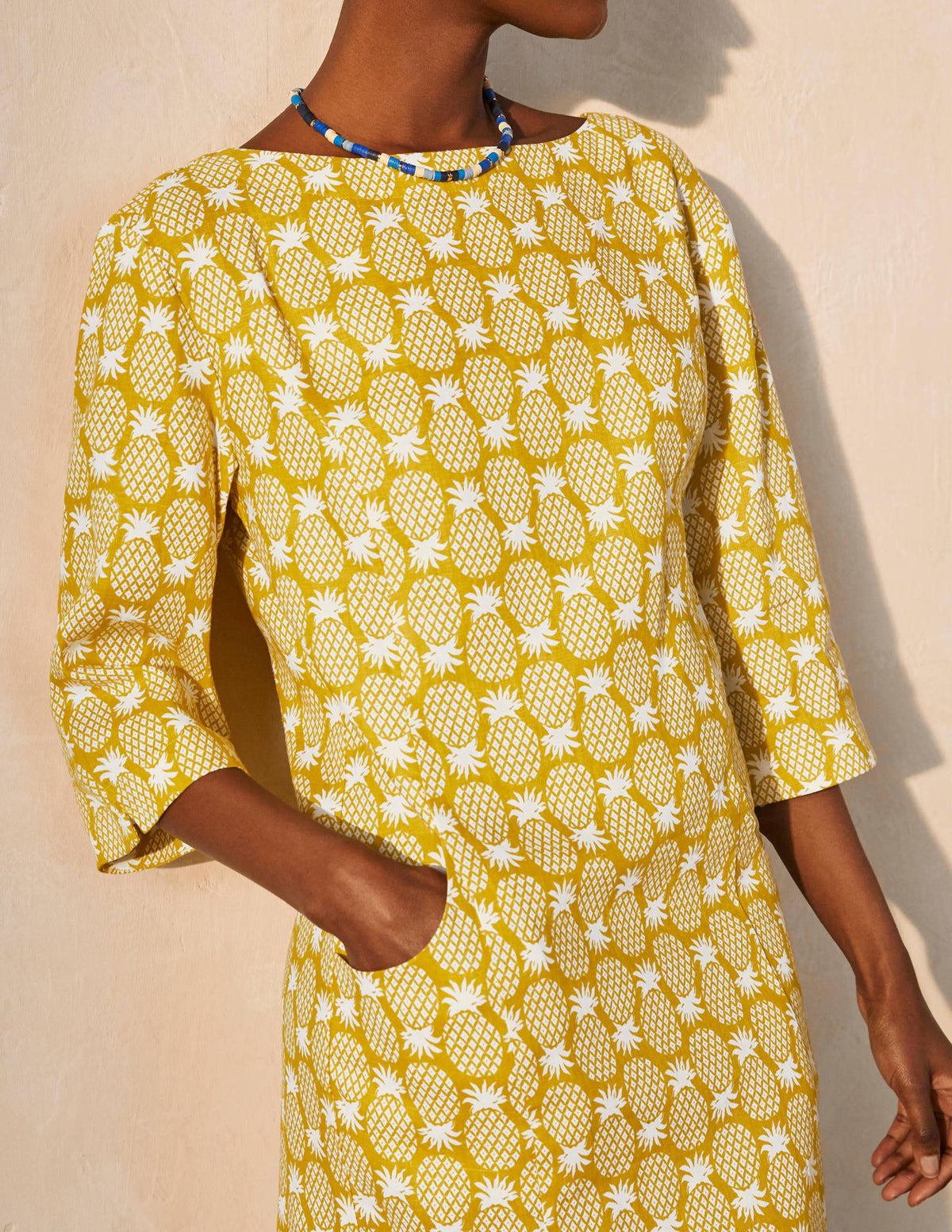 Laurie Linen Dress-Chartreuse, Pineapple Geo - Image 3