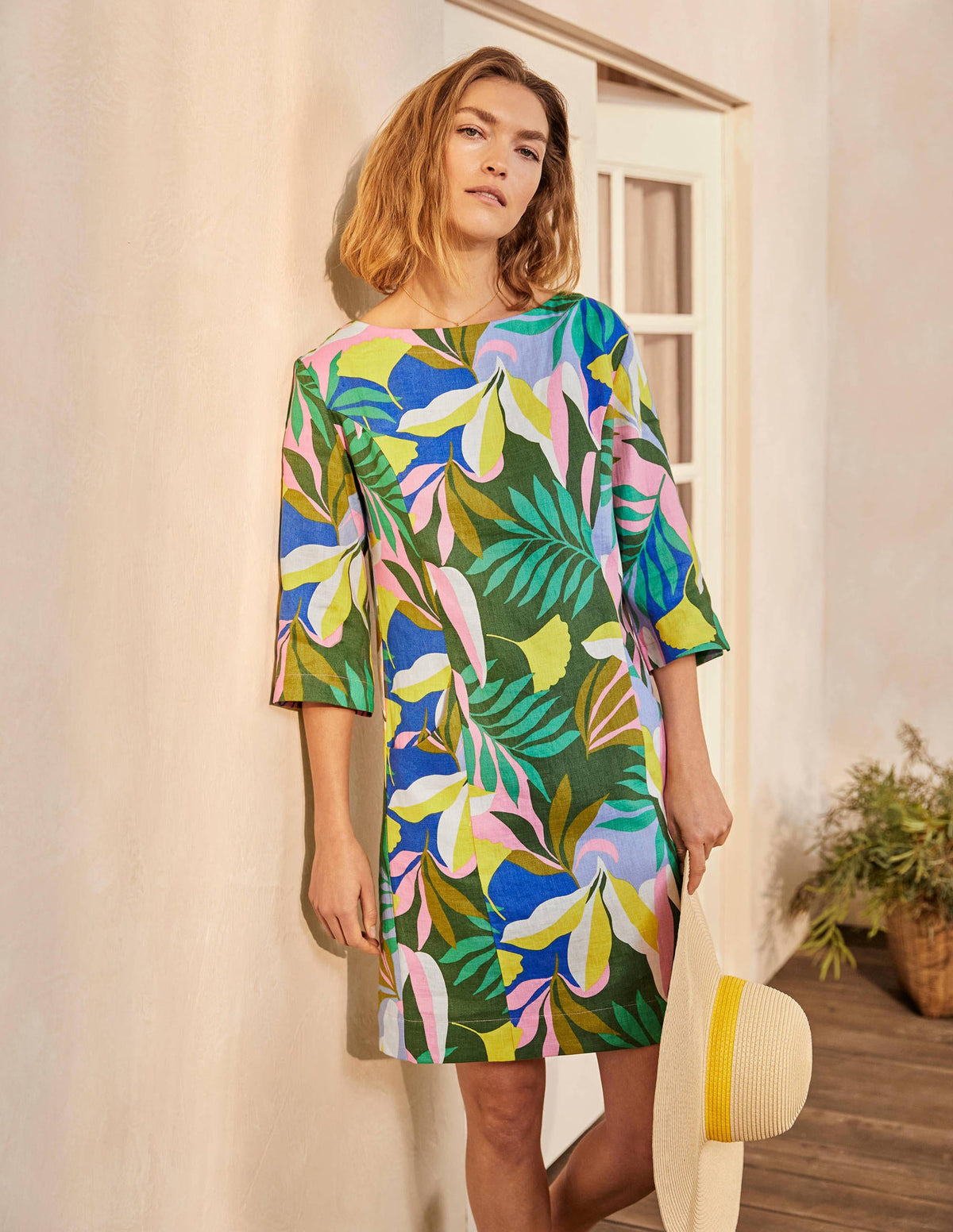 Laurie Linen Dress-Plum Blossom, Tropical Flora-5