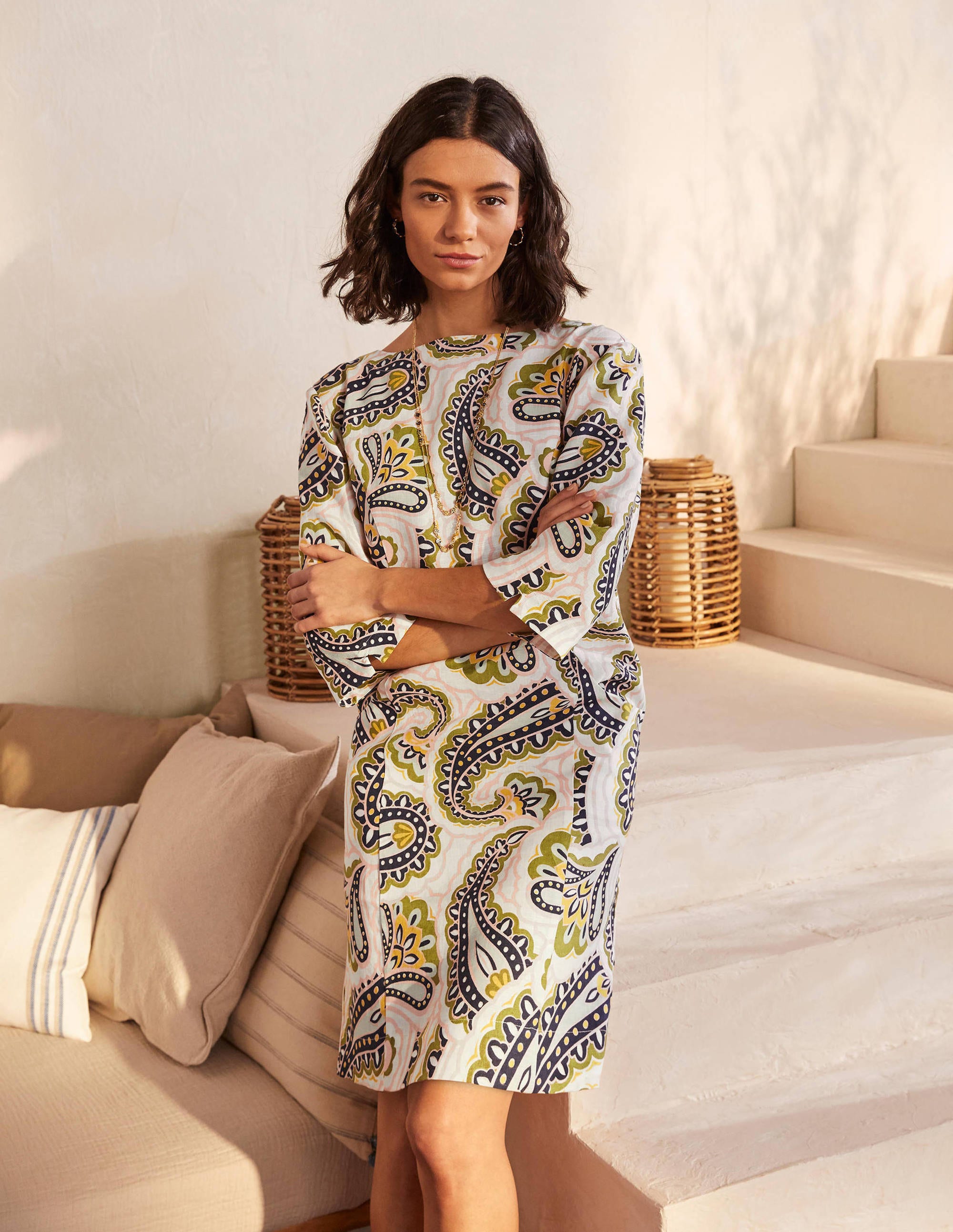 Laurie Linen Dress-Ivory, Summer Paisley - Image 1