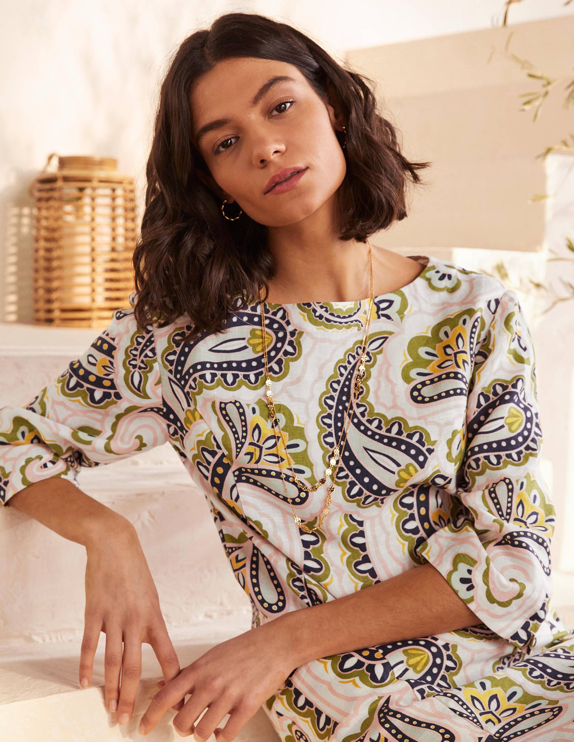 Laurie Linen Dress-Ivory, Summer Paisley - Image 3