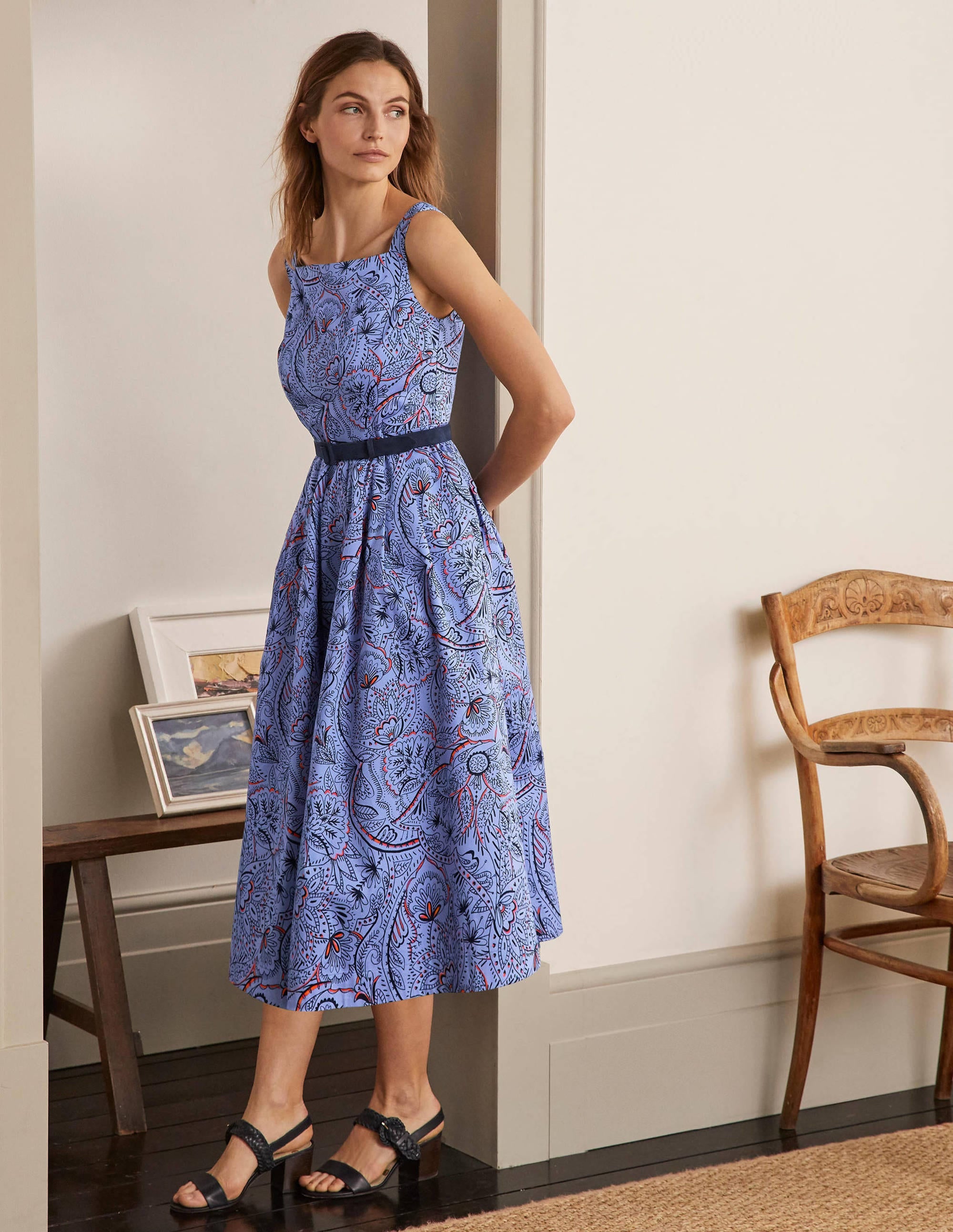 Aubrey Cotton Midi Dress-Hazy Blue, Paisley Delight - Image 4