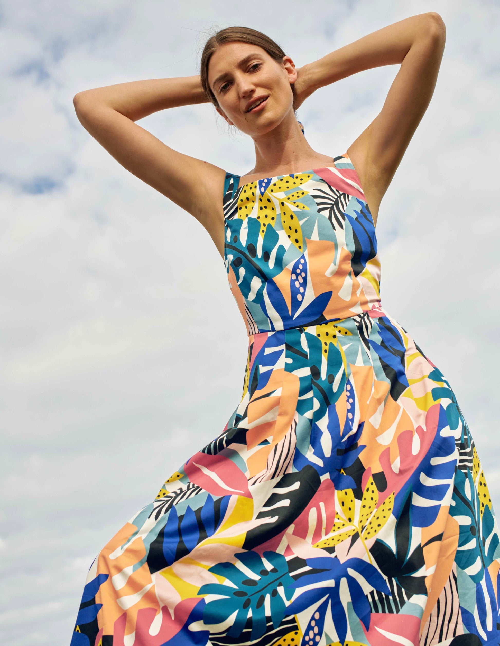 Aubrey Cotton Midi Dress-Ivory, Leafy Tropics-5