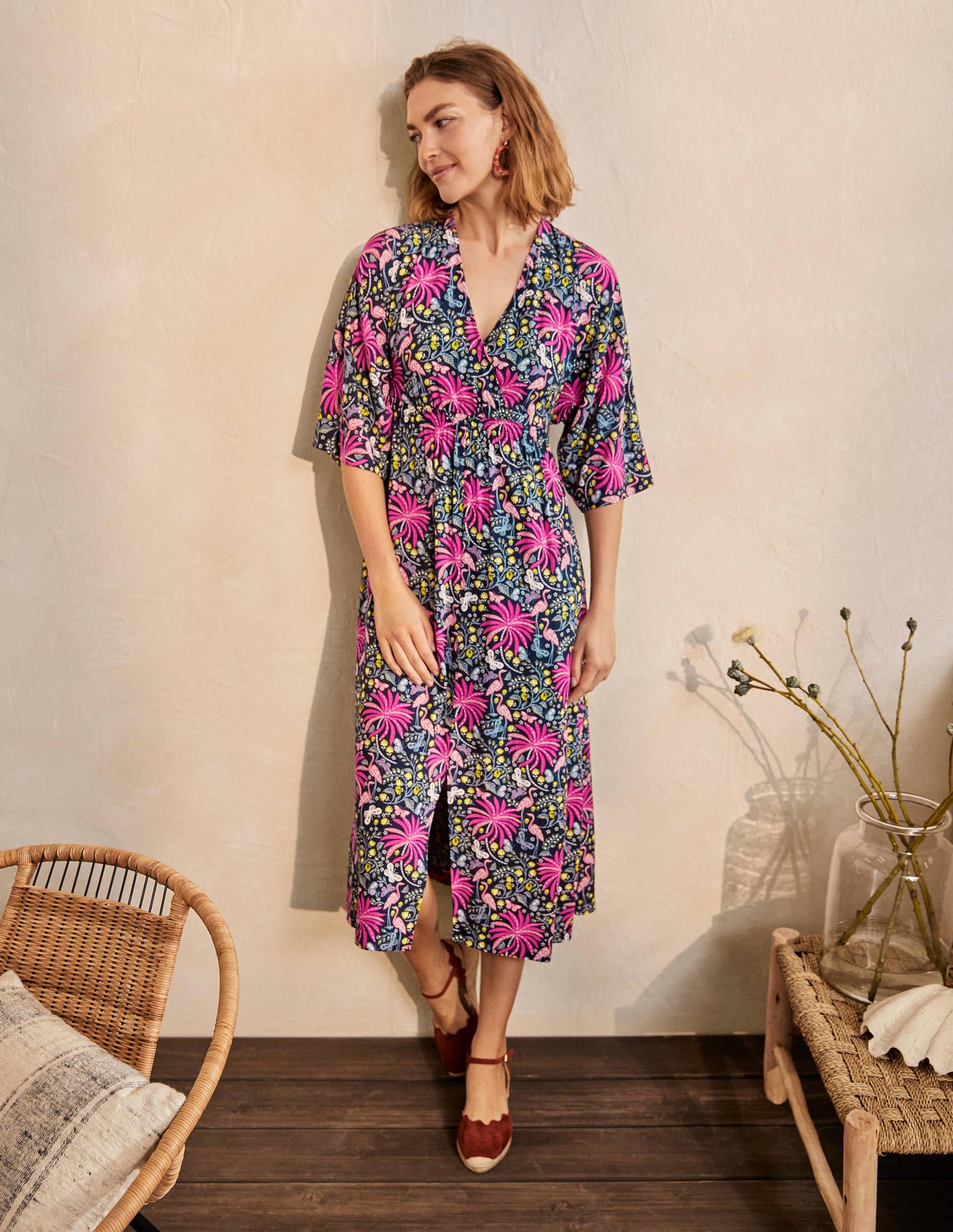 Betsy Midi Dress-Black, Tropical Charm - Image 4