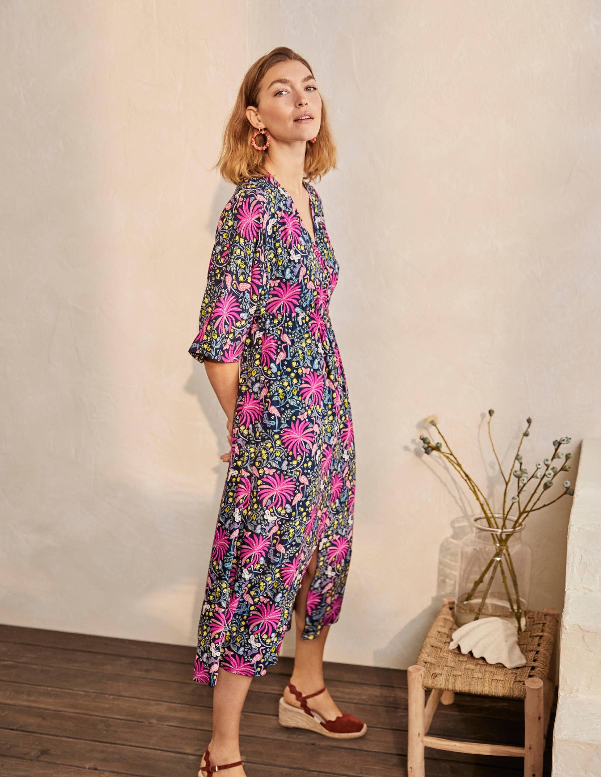 Betsy Midi Dress-Black, Tropical Charm-1