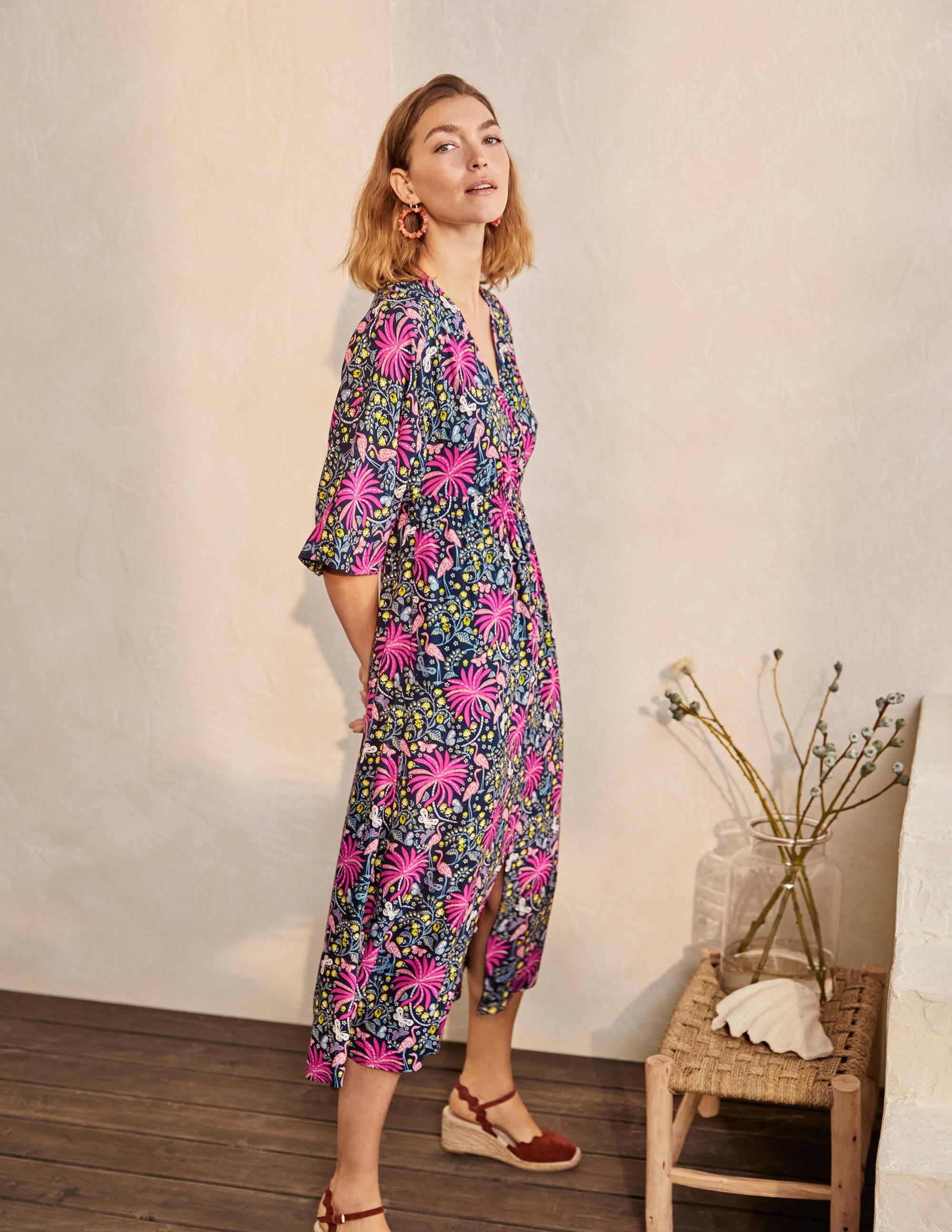 Betsy Midi Dress-Black, Tropical Charm - Image 1