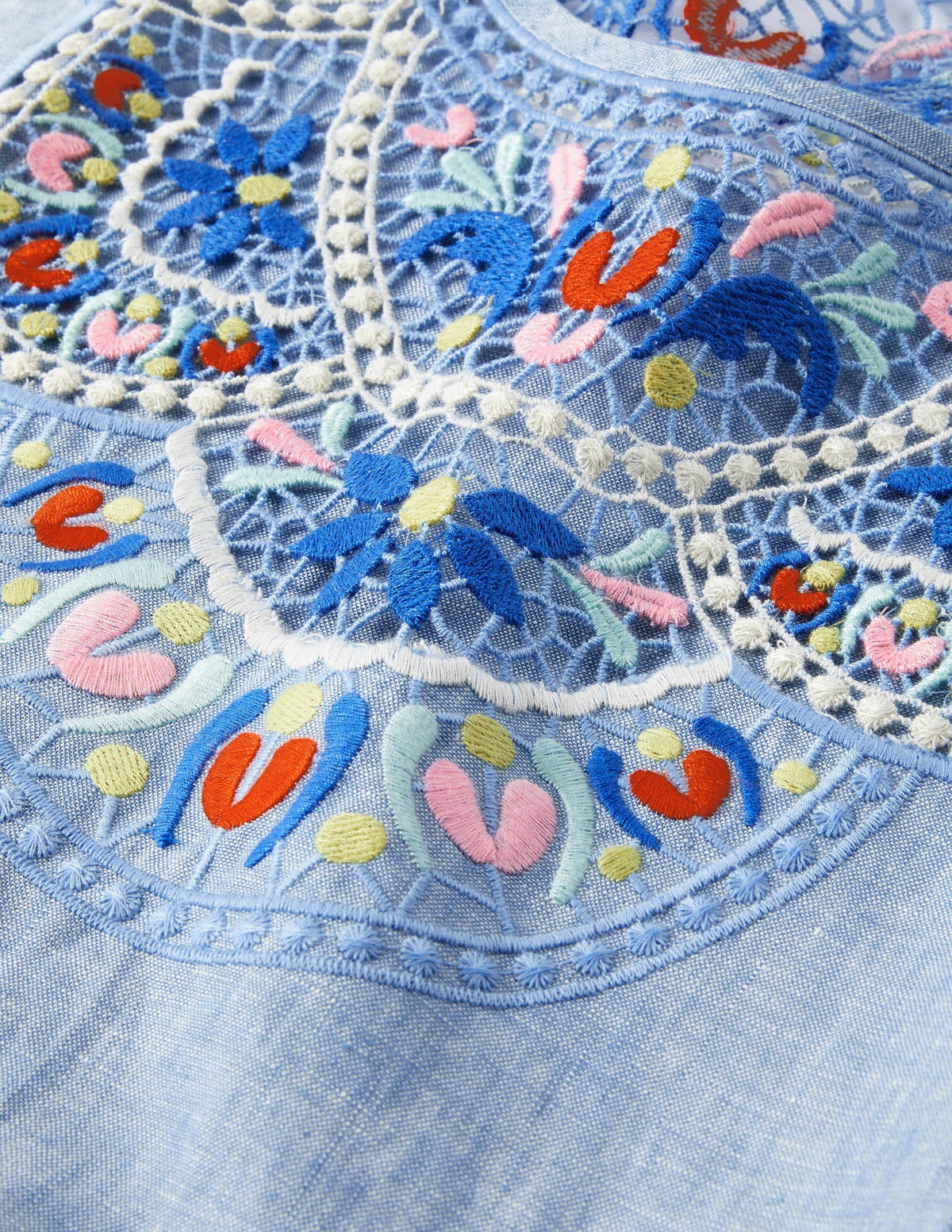 Fleur Embroidered Linen Dress-Grey Blue Chambray-5