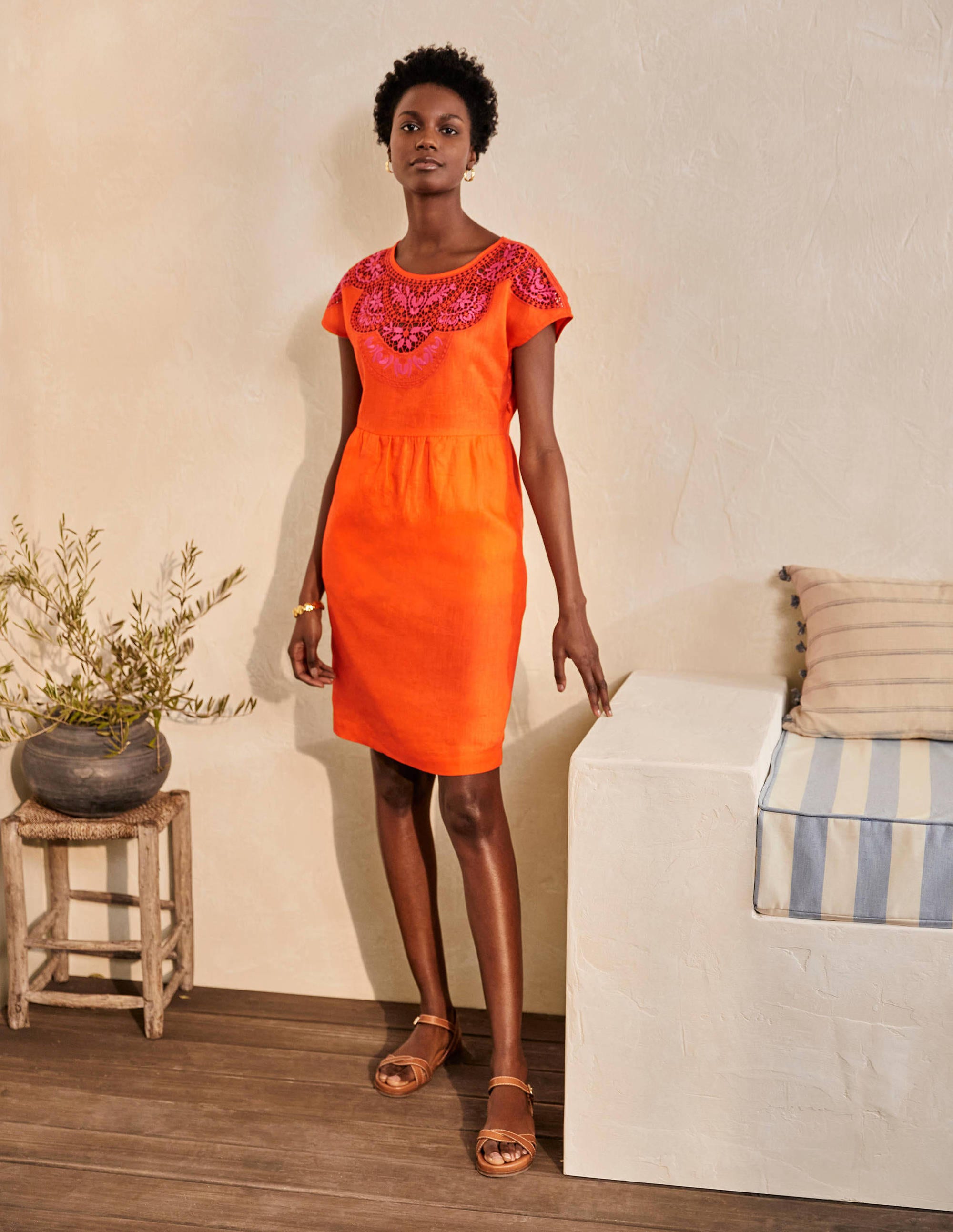 Fleur Embroidered Linen Dress-Satsuma - Image 1