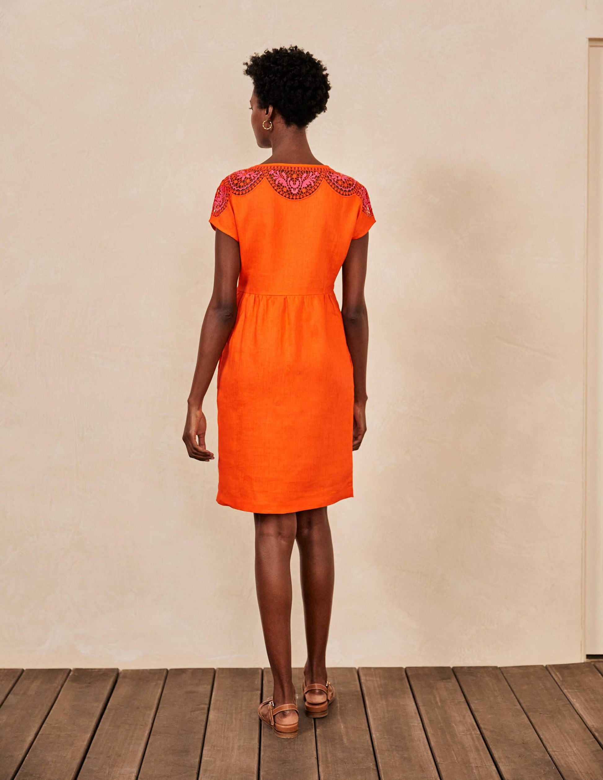Fleur Embroidered Linen Dress-Satsuma-3