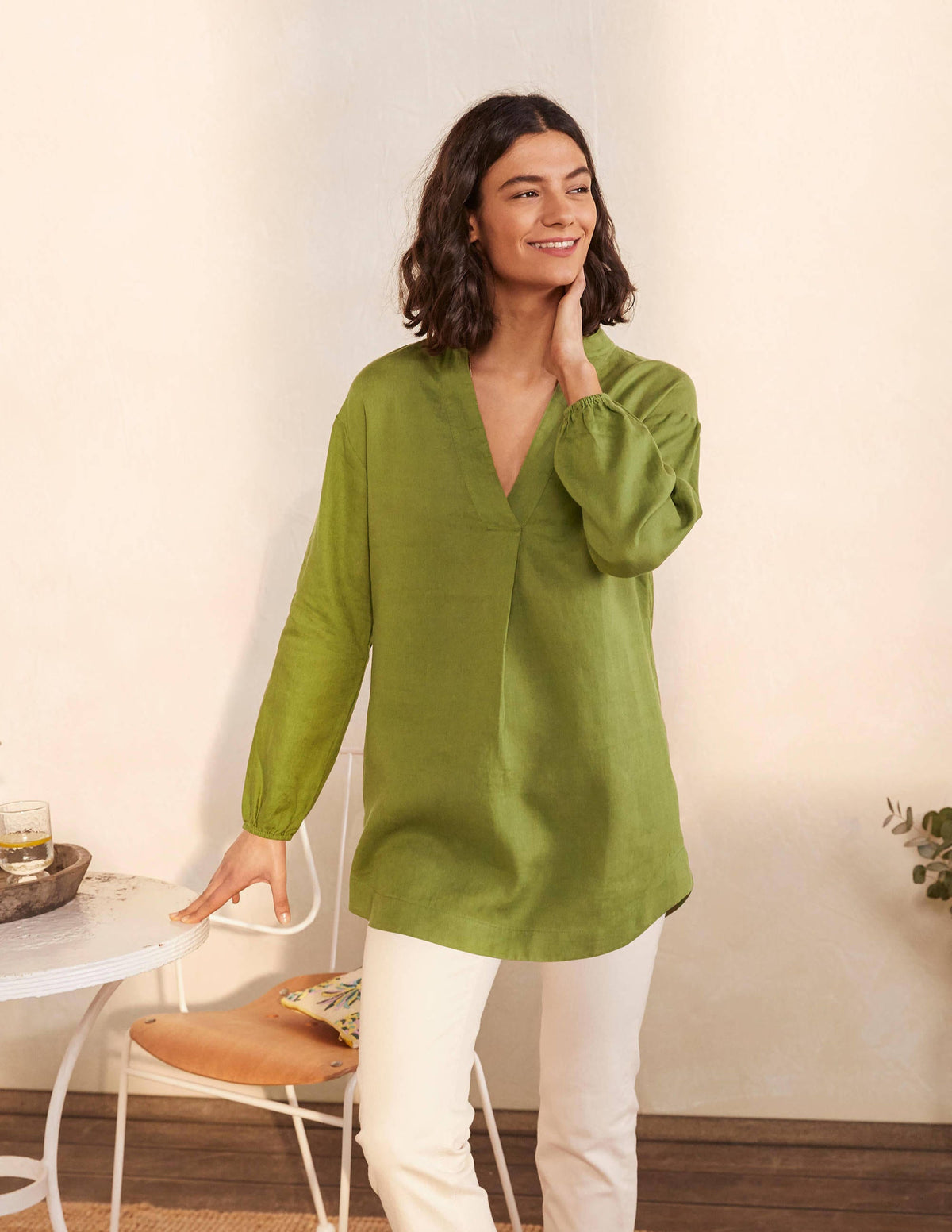 Hannah Linen Shirt-Pea-4