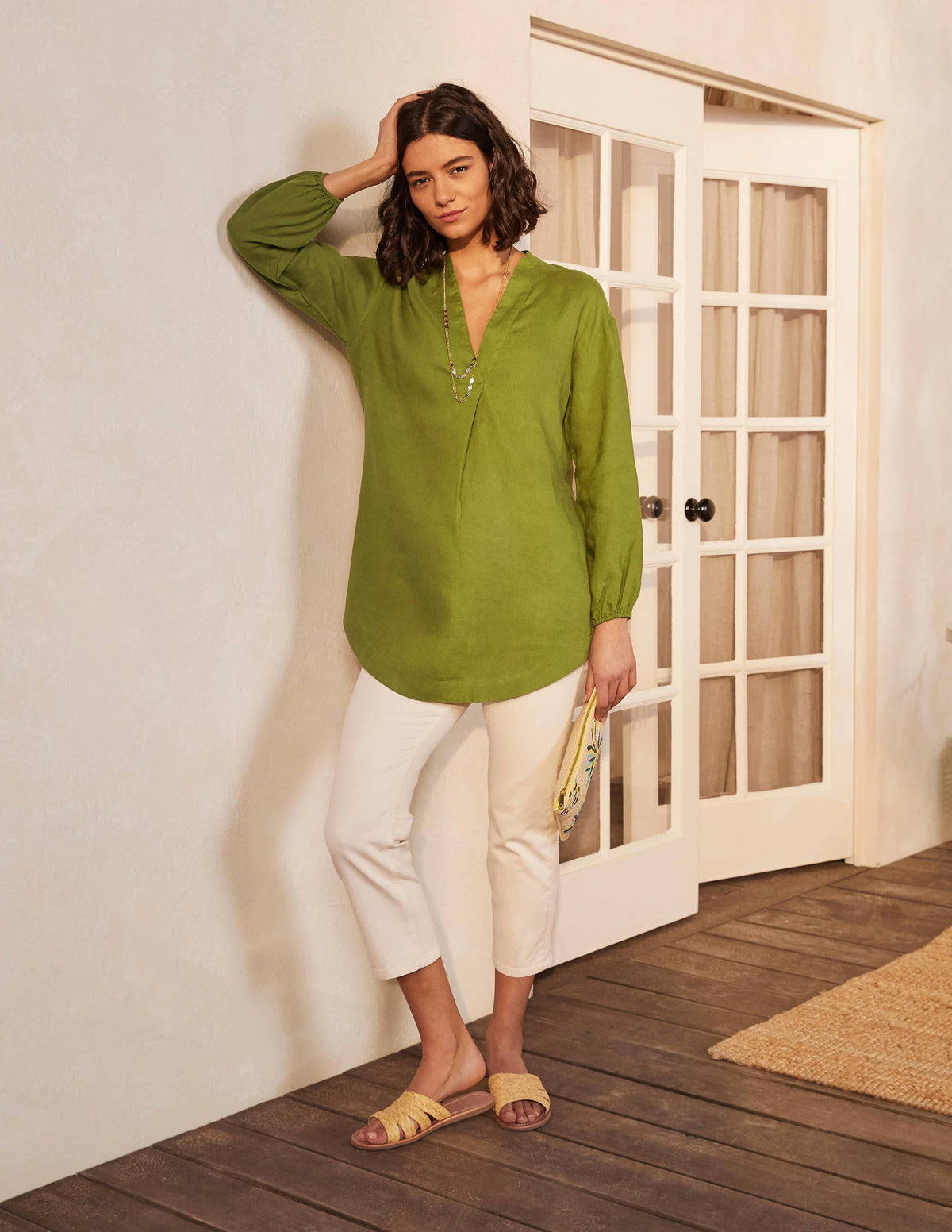 Hannah Linen Shirt-Pea-1