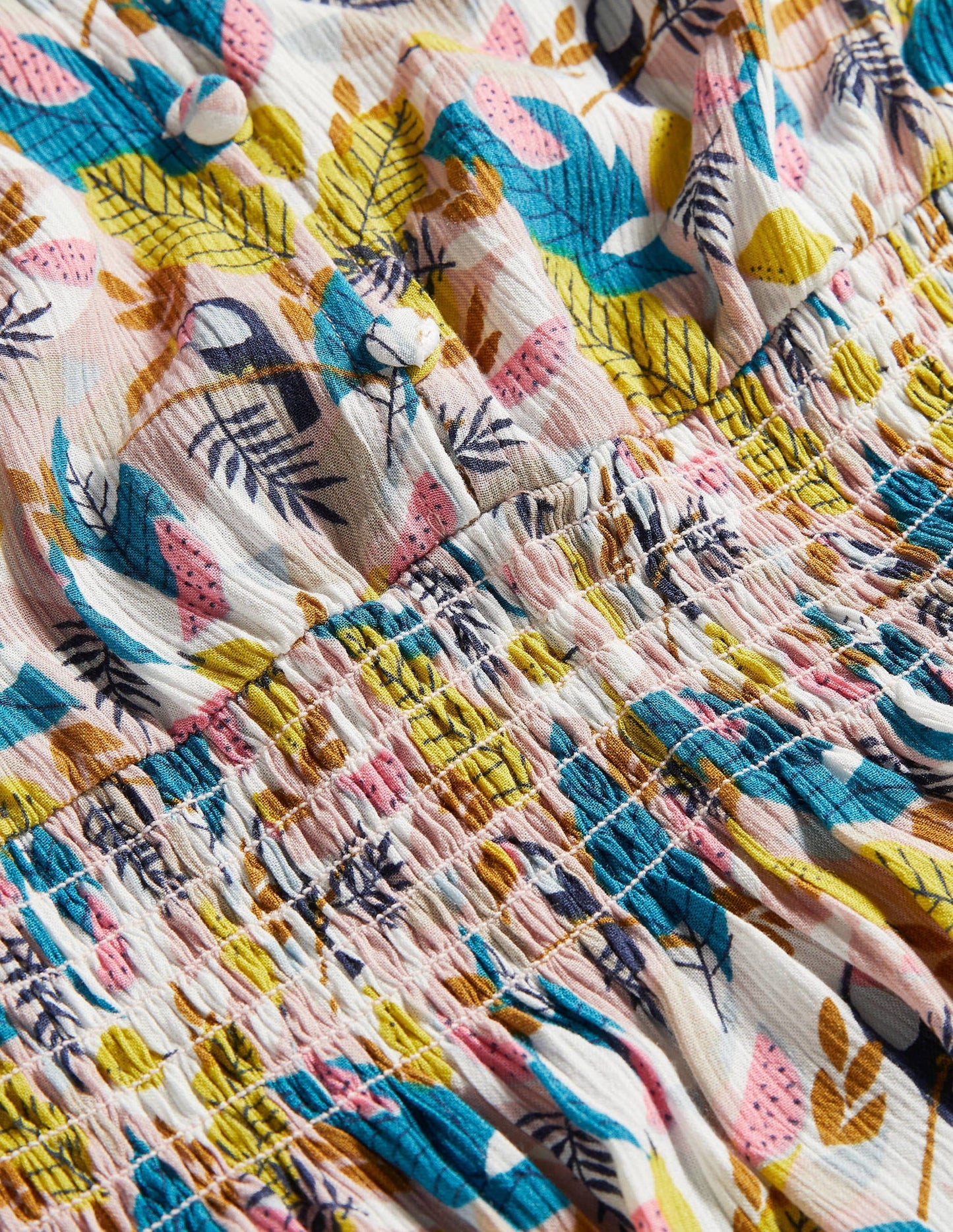 Susannah Smocked Dress-Milkshake, Treetop Toucan