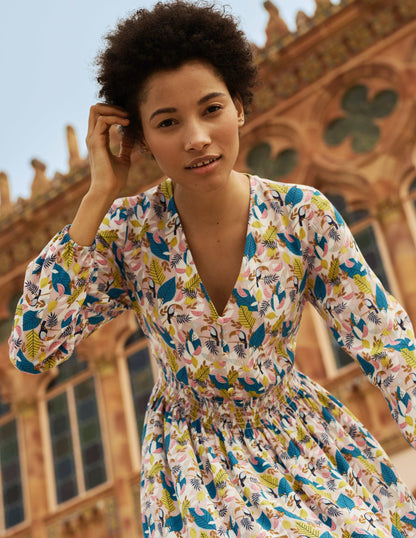 Susannah Smocked Dress-Milkshake, Treetop Toucan-8