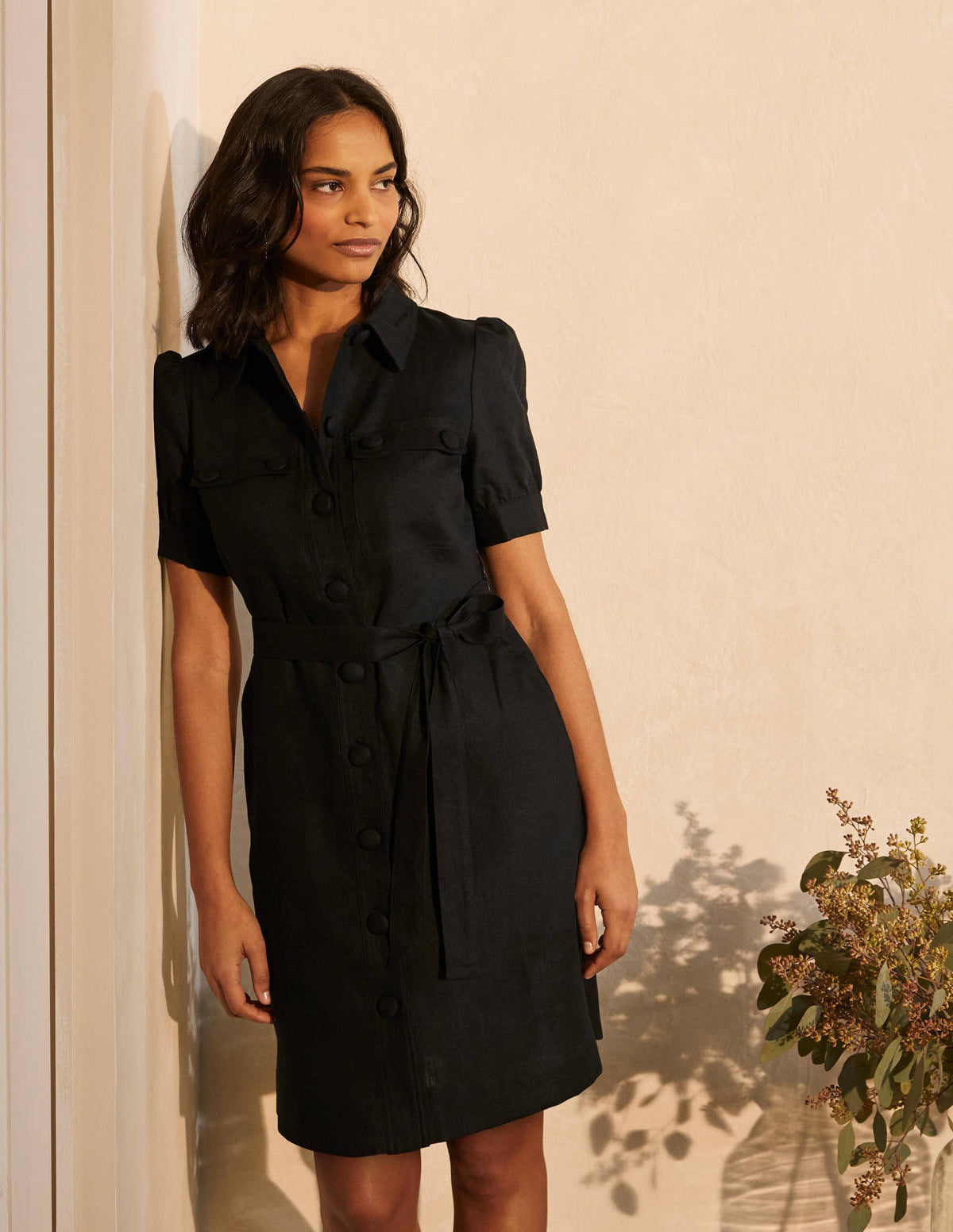 Carrie Linen Shirt Dress-Black-1